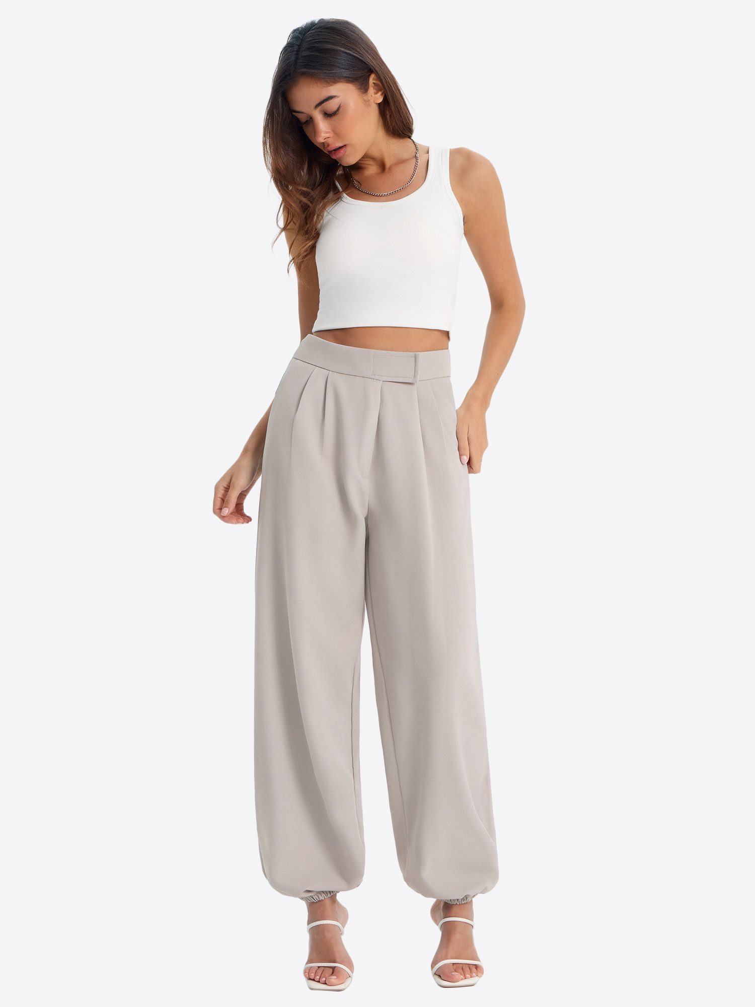 Imily Bela Jogginghose Damen High Waist Weite Hose mit Bündchen (Packung, 1-tlg., 1per-Pack) Eingrifftaschen