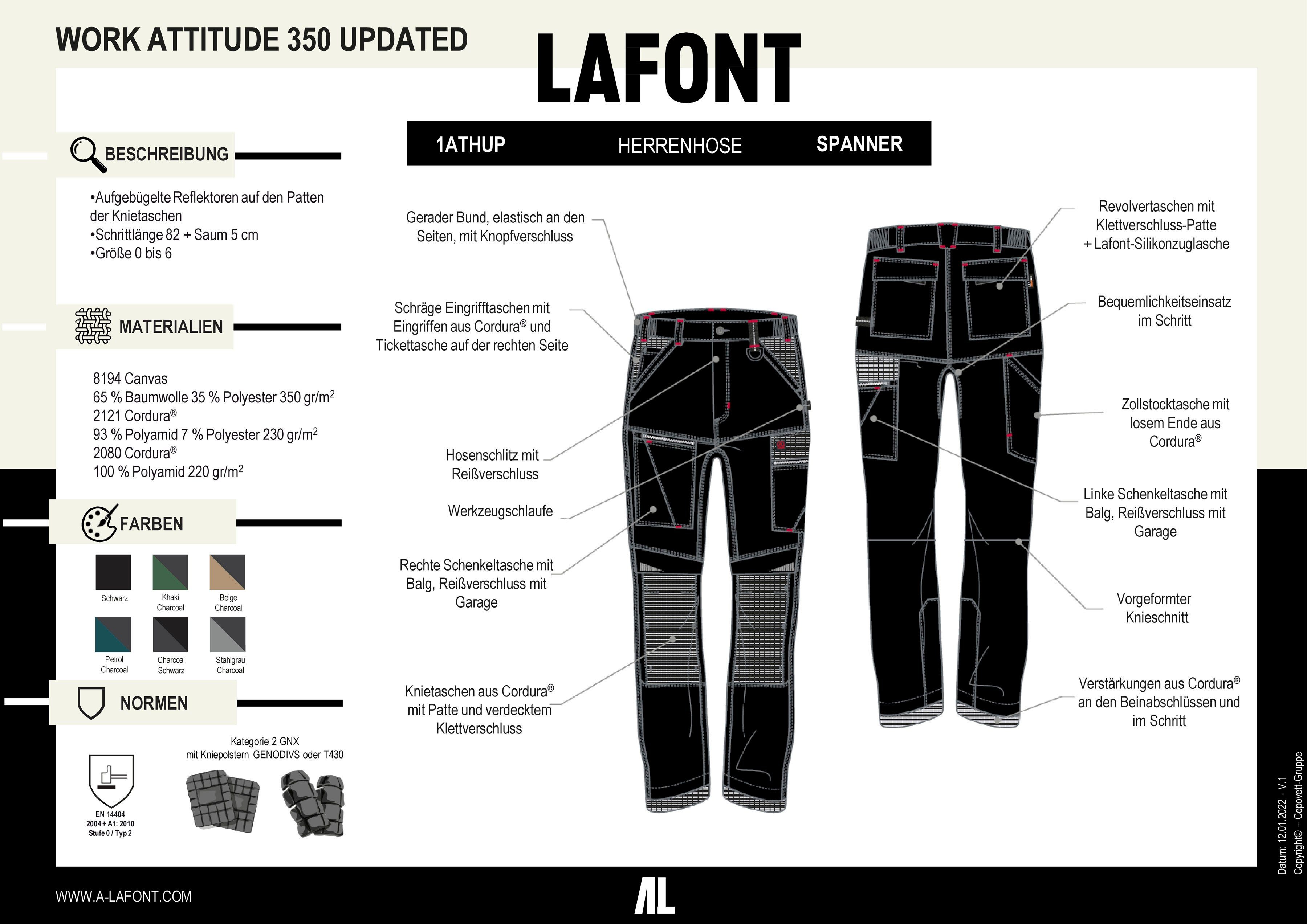 Lafont Arbeitsbundhose Saum "Spanner" ®-Verstärkung, Bund, Elastischer SCHWARZ Cordura Easy