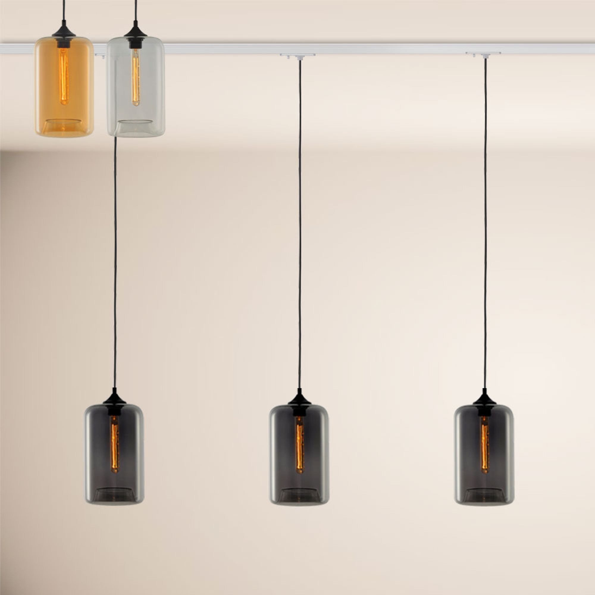 s.luce Pendelleuchte Cruet Esstisch-Hängeleuchte 1-Phasen-Schiene 200cm EE Up Klar