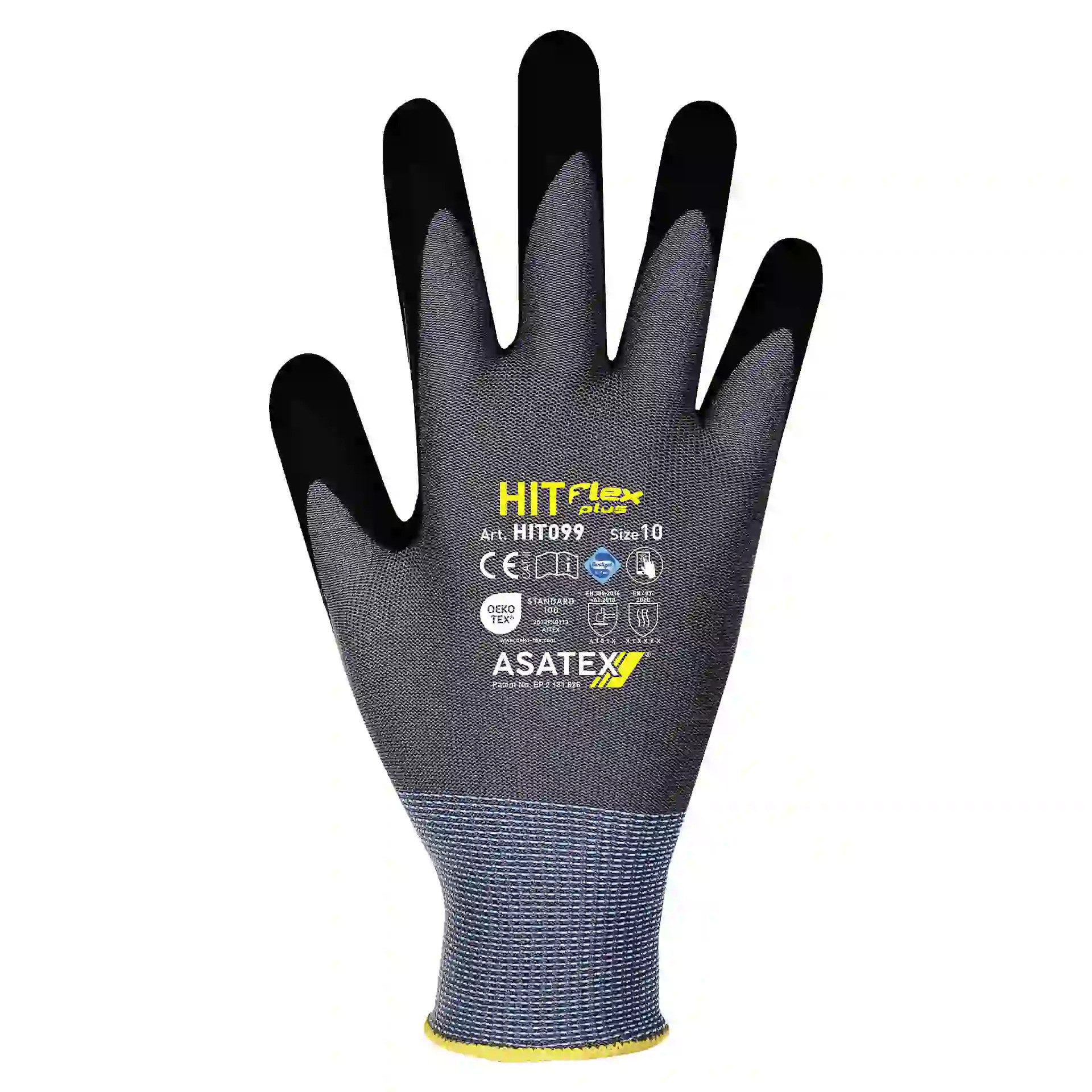 ASATEX Strickhandschuhe Feinstrickhandschuh HIT099 Nitril-Mikroschaum beschichtet (Packung, VPE=12 Paar, Gr. 6-12) Touch Screen geeignet/ hohe Abriebfestigkeit