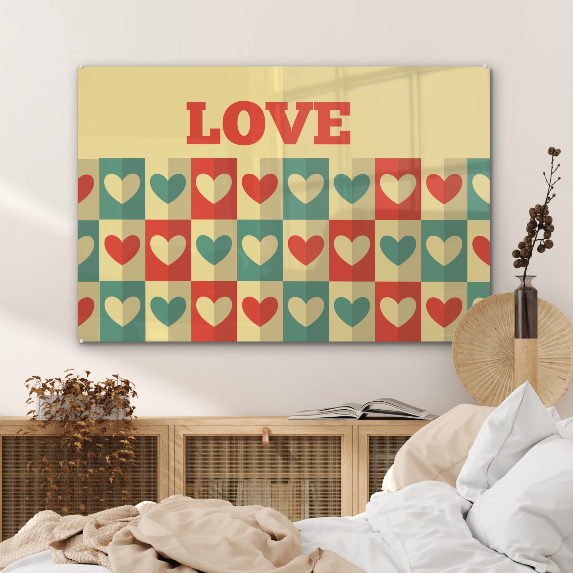 MuchoWow Acrylglasbild Illustration zum Liebe Wohnzimmer Acrylglasbilder mit Valentinstag Schlafzimmer & Herzen, (1 St), und