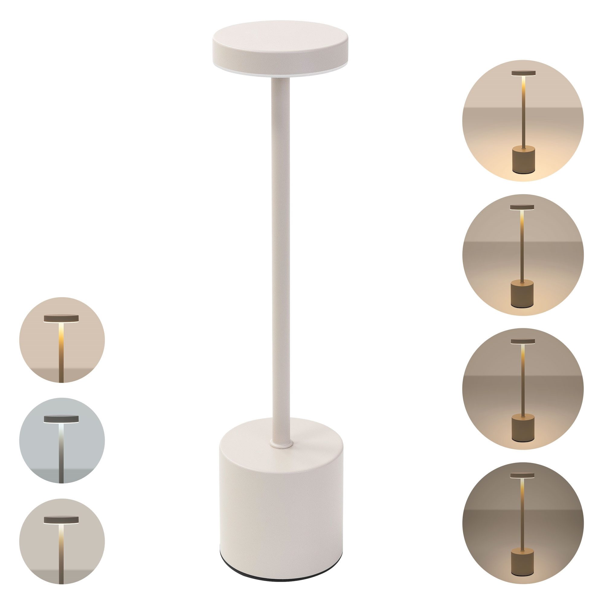 ML-DESIGN Tischleuchte LED Tischlampe kabellos mit Touch Dimmbare Akku USB-C Wiederaufladbar, LED, Kaltweiß, Nachttischlampe Creme 34,5 cm 3 Lichtfarben Tragbare Metall Led Lampe