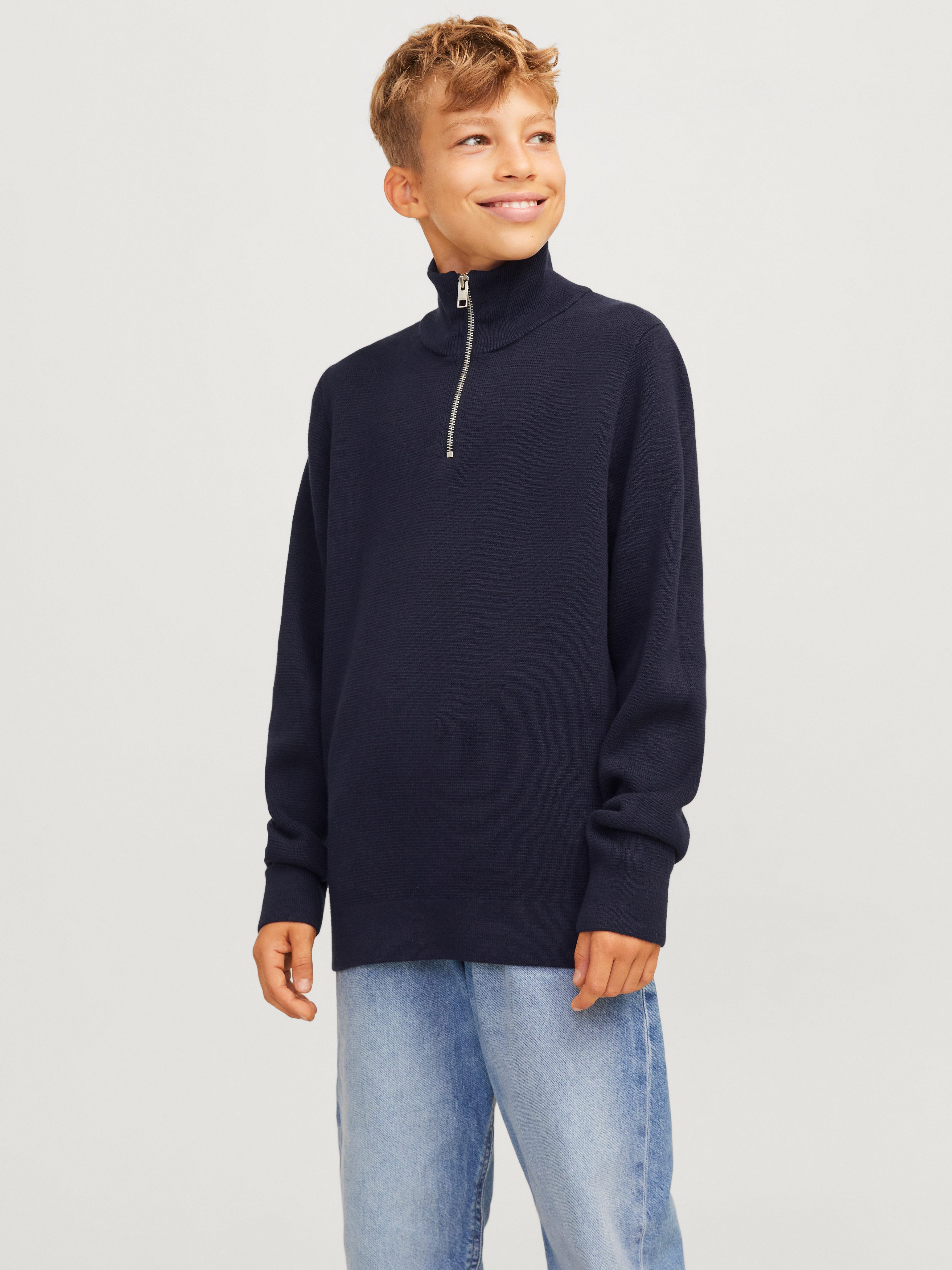 Jack & Jones Junior Troyer JPRBLAMILANO STITCH KNIT HALF ZIP JNR Baumwolle, relaxed fit