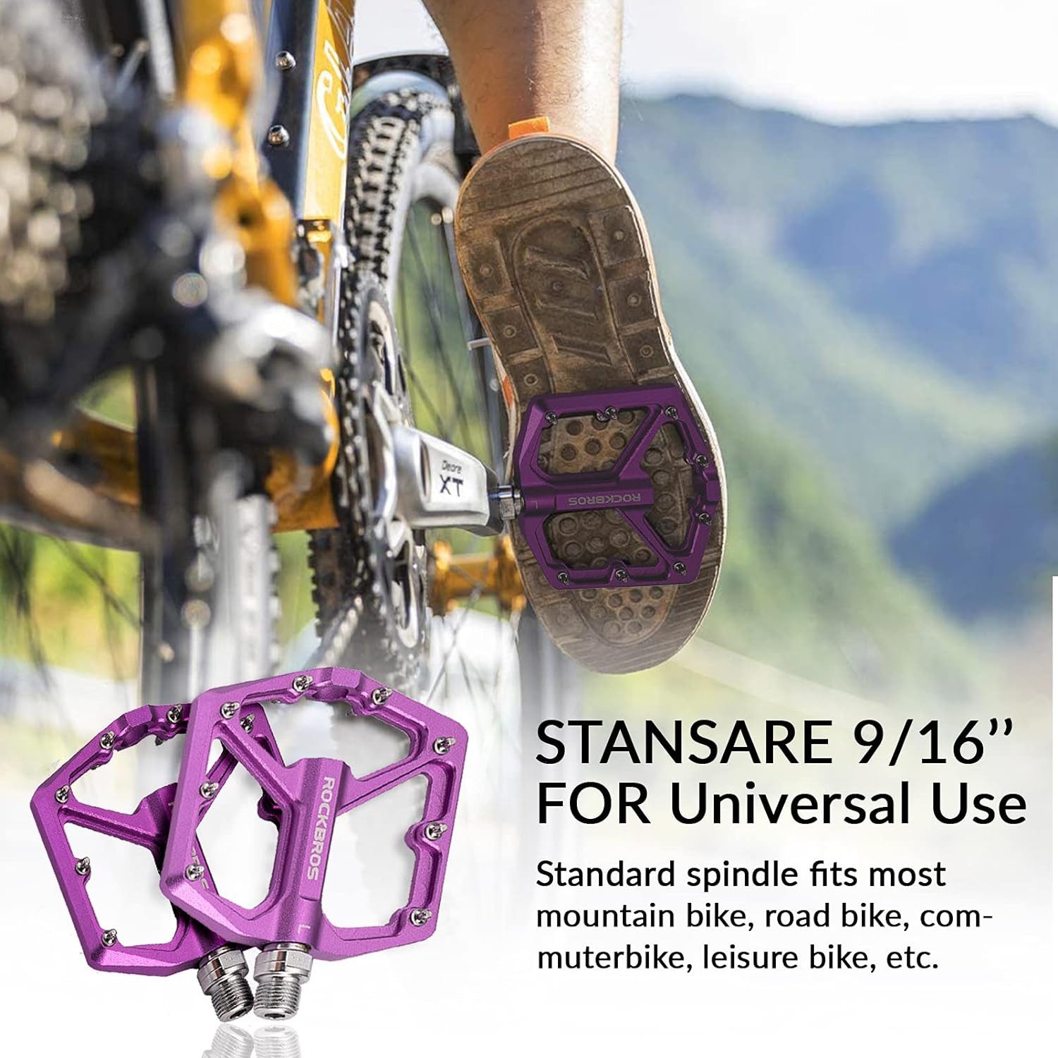 ROCKBROS Fahrradpedale Rennrad Pedale Aluminium Plattform Pedale 9/16 Zoll (Ultraleicht Antirutsch Fahrrad Pedale für MTB E-Bike Stadtrad)