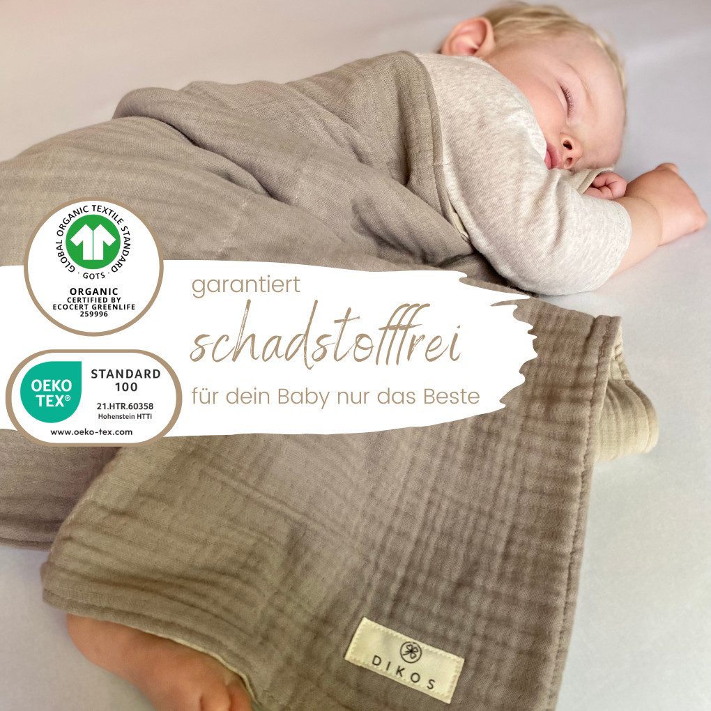 Babydecke Musselin Babydecke 6-lagig gekreppt, 100% GOTs Bio-Baumwolle, DIKOS, PREMIUM Qualität, 70x100 cm, atmungsaktiv, nachhaltig, kuschelweich