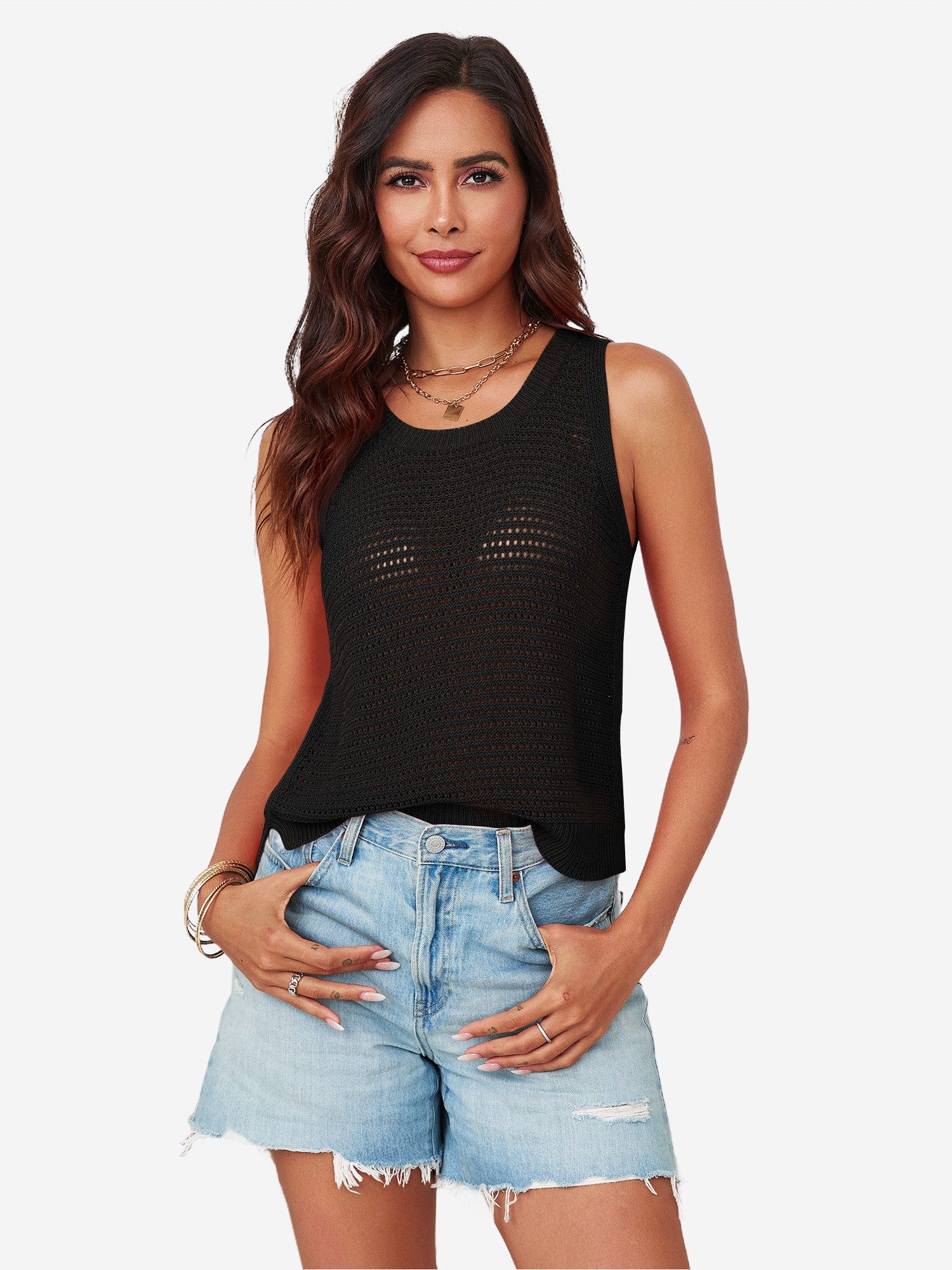 Imily Bela Tanktop Damen Gehäkeltes ärmelloses Crop-Shirt (Packung, 1-tlg., 1per-Pack) Gehäkelt