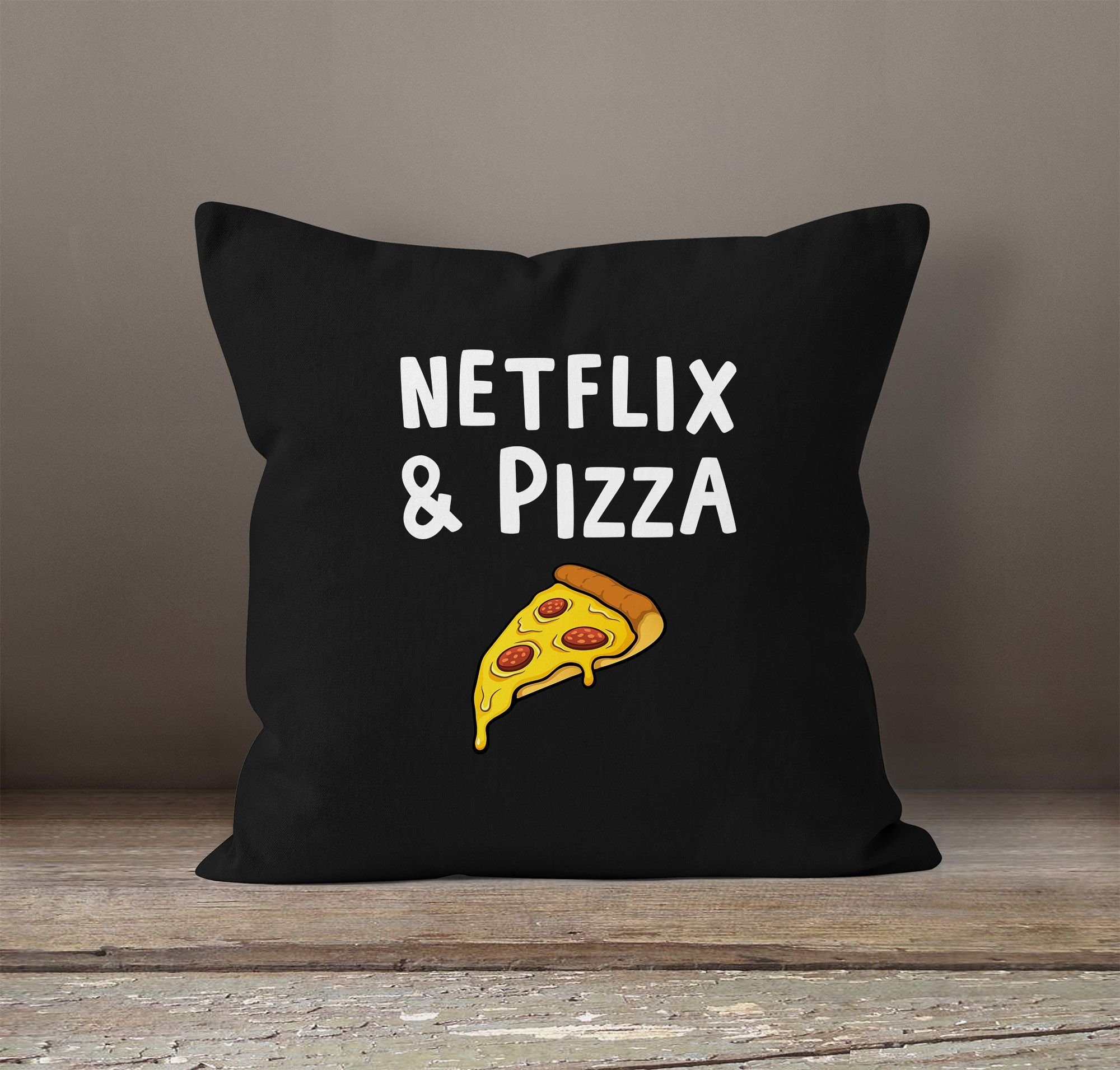 Kissen-Bezug Netflix & Pizza Kissen-Hülle Deko-Kissen Baumwolle MoonWorks® 