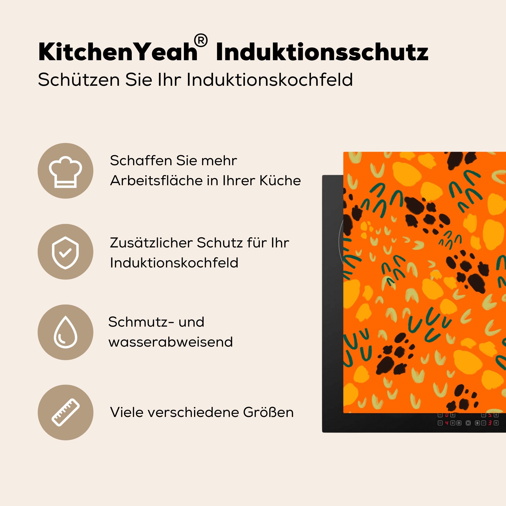 cm, Induktionskochfeld 81x52 Schutz die - Sporen küche, Muster, - MuchoWow Herdblende-/Abdeckplatte Orange tlg), für Vinyl, (1 Ceranfeldabdeckung