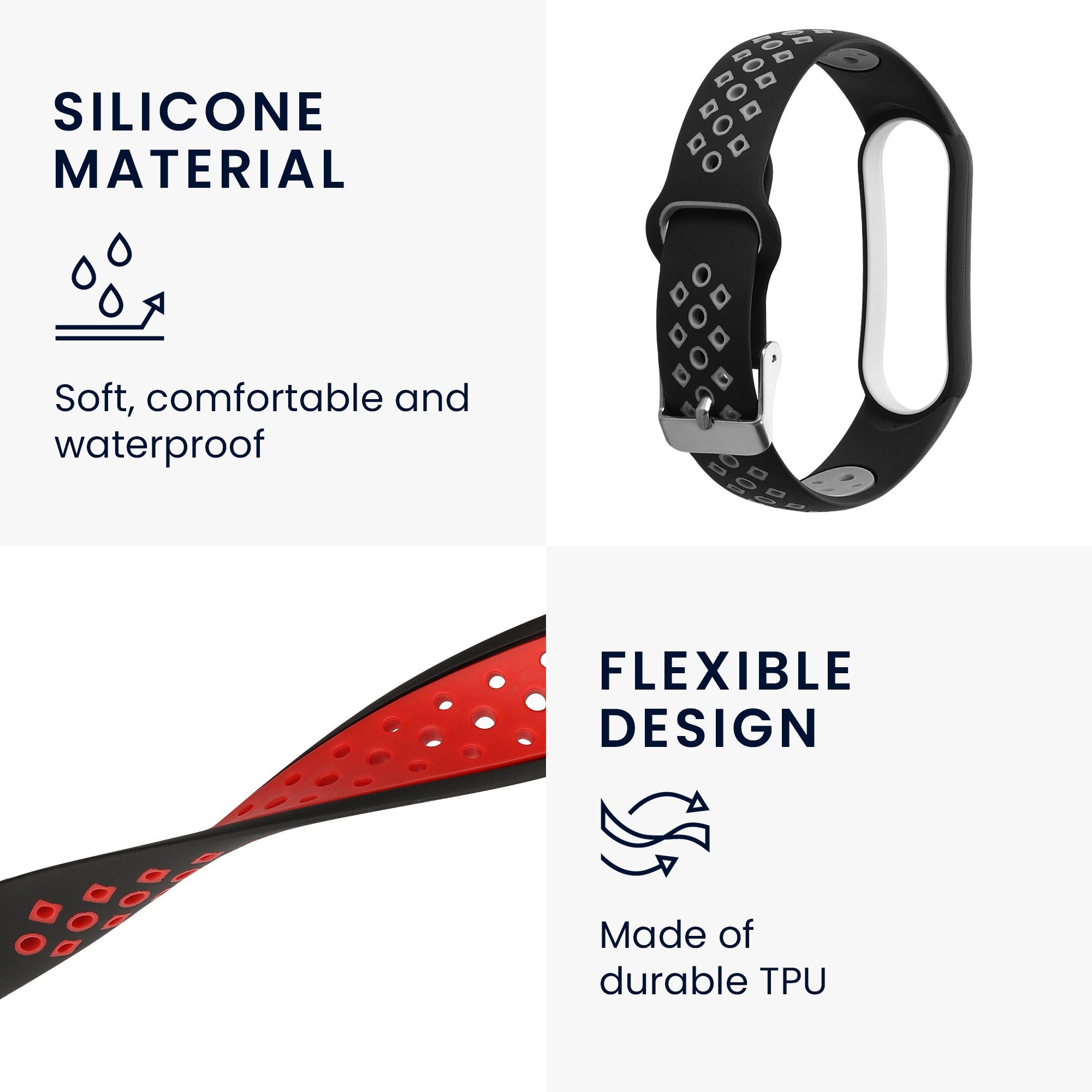 kwmobile 2x Uhrenarmband für Xiaomi Mi Smart Band 6/Mi Band 6/Band 5 Armband Smartwatch, 2-tlg., Fitnesstracker Band Set aus TPU Silikon - Ersatzarmband Smartwatch