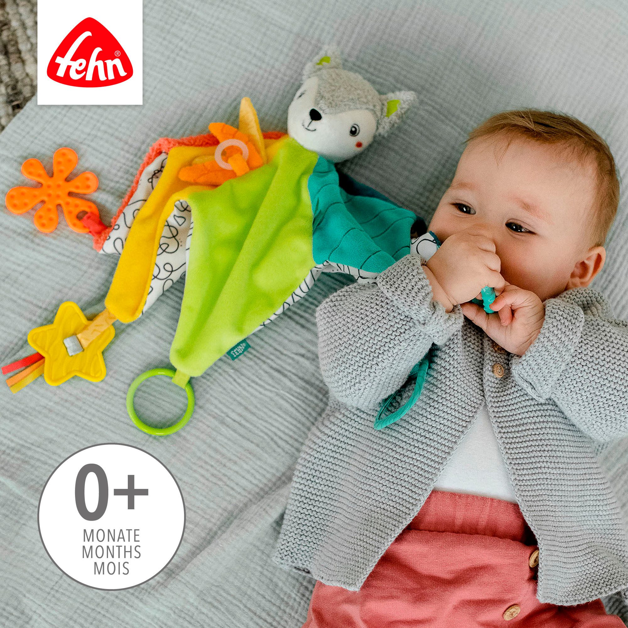 Fehn Schmusetuch DoBabyDoo, Fuchs Deluxe, mit Befestigungsring für Schnuller