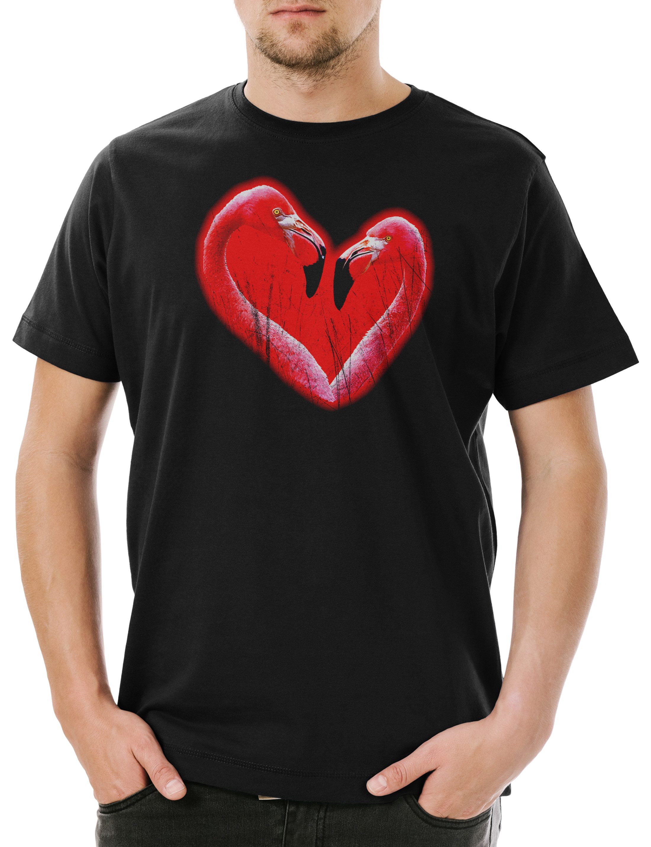Print-Shirt Flamingo Heart II Herren T-Shirt Herz Heart Flamingo Herz Love Liebe