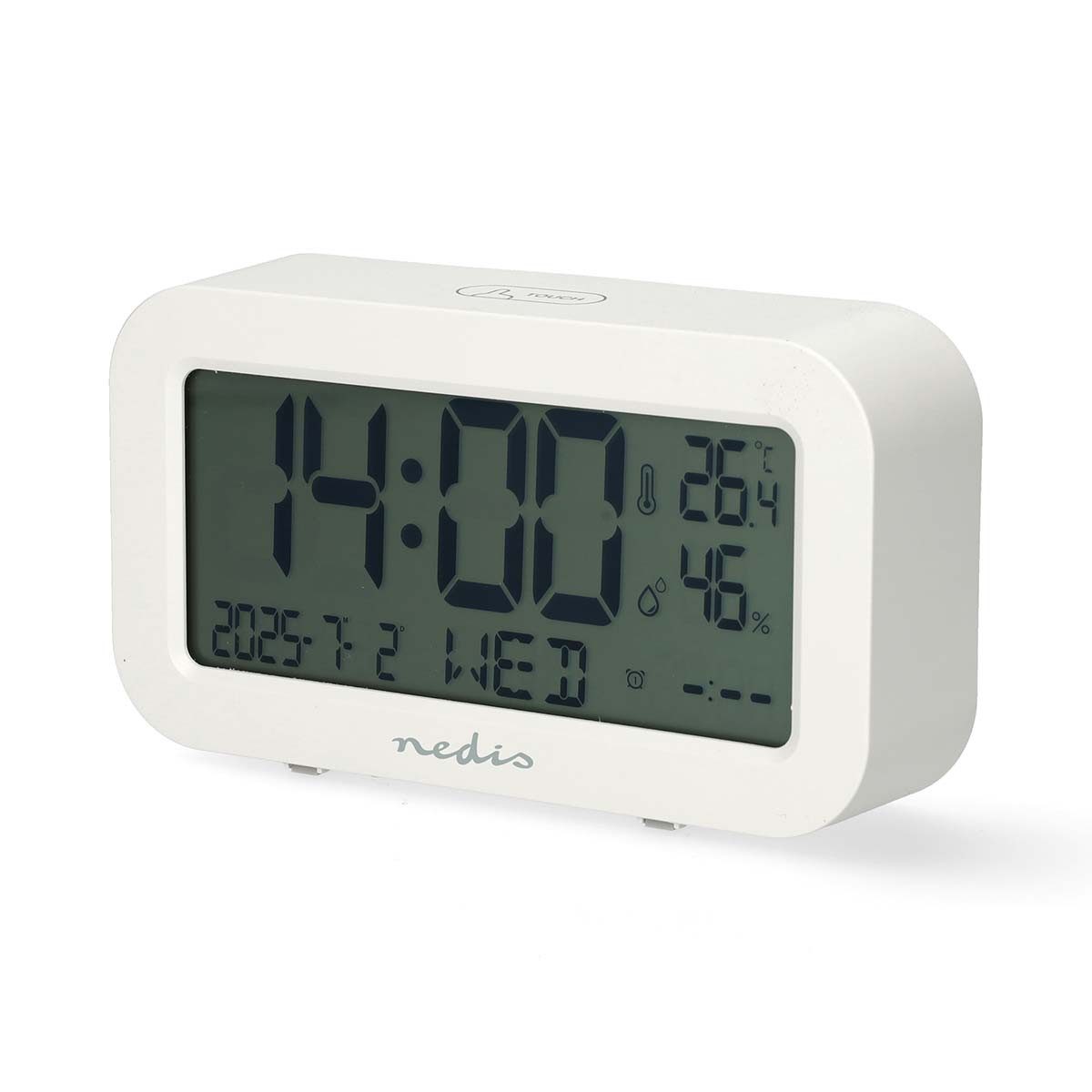Nedis Wecker CLDK2005WT LCD-Display, Snooze-Funktion, Raumklima-Anzeige für Wohnraum und Büro
