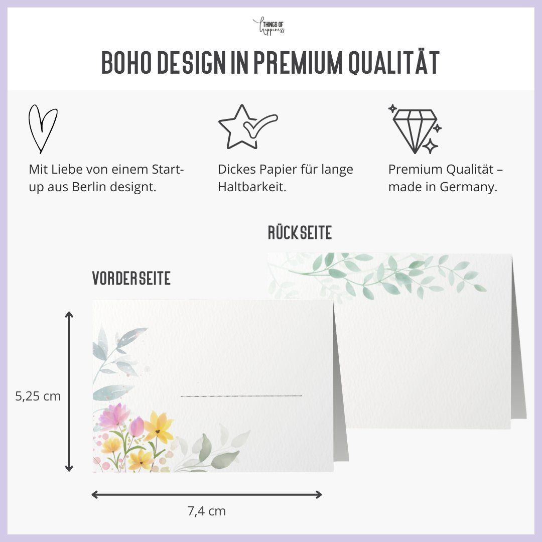 Thumbnail - Things of Happiness Hinweisschild Namenskarten Namensschilder Platzkarten Hochzeit Tagung Geburtstag, 50 Stück im Set, b...