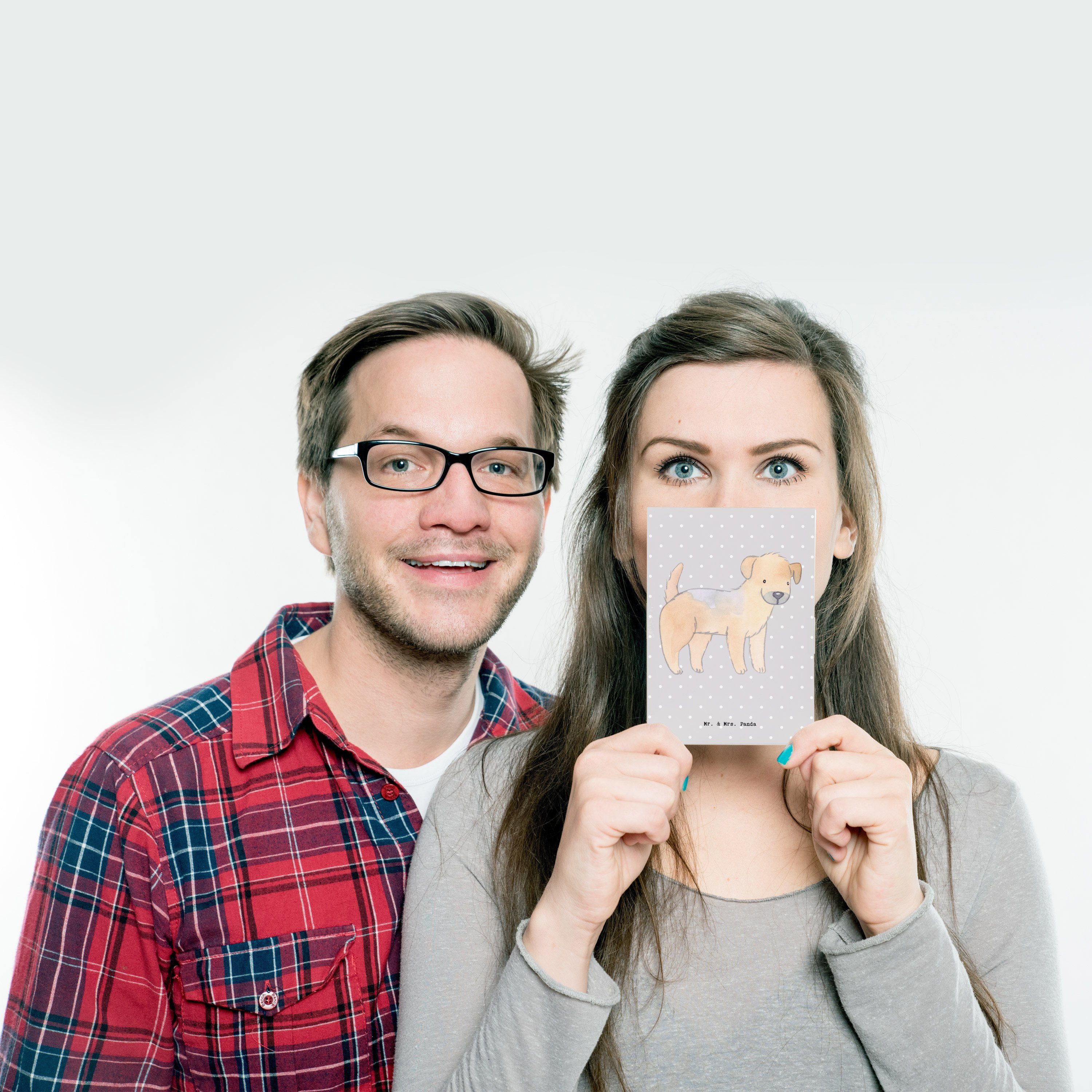 Mr. & Mrs. Panda Postkarte - Border Pastell Schenken, Geschenk, - Terrier Grau Karte, Dan Moment