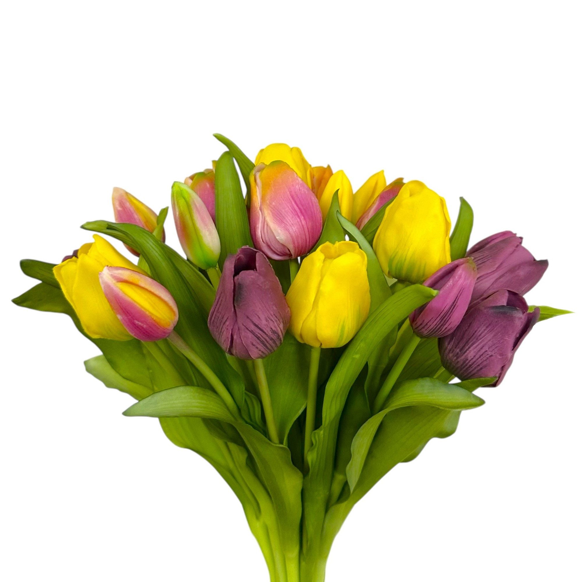 Kunsttulpe Künstlicher Tulpenstrauß 32cm. Blumenstrauß Frühling. Gelb-Burgund, naninoa GmbH, Höhe 32.00 cm