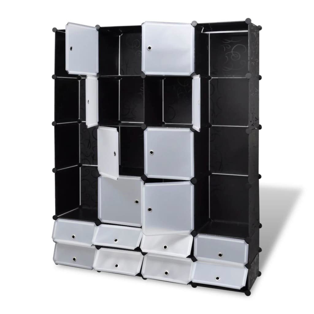 Schrank schwarz/weiß Modularer furnicato (1-St) 37x146x180,5cm mit Kleiderschrank 18 Fächern