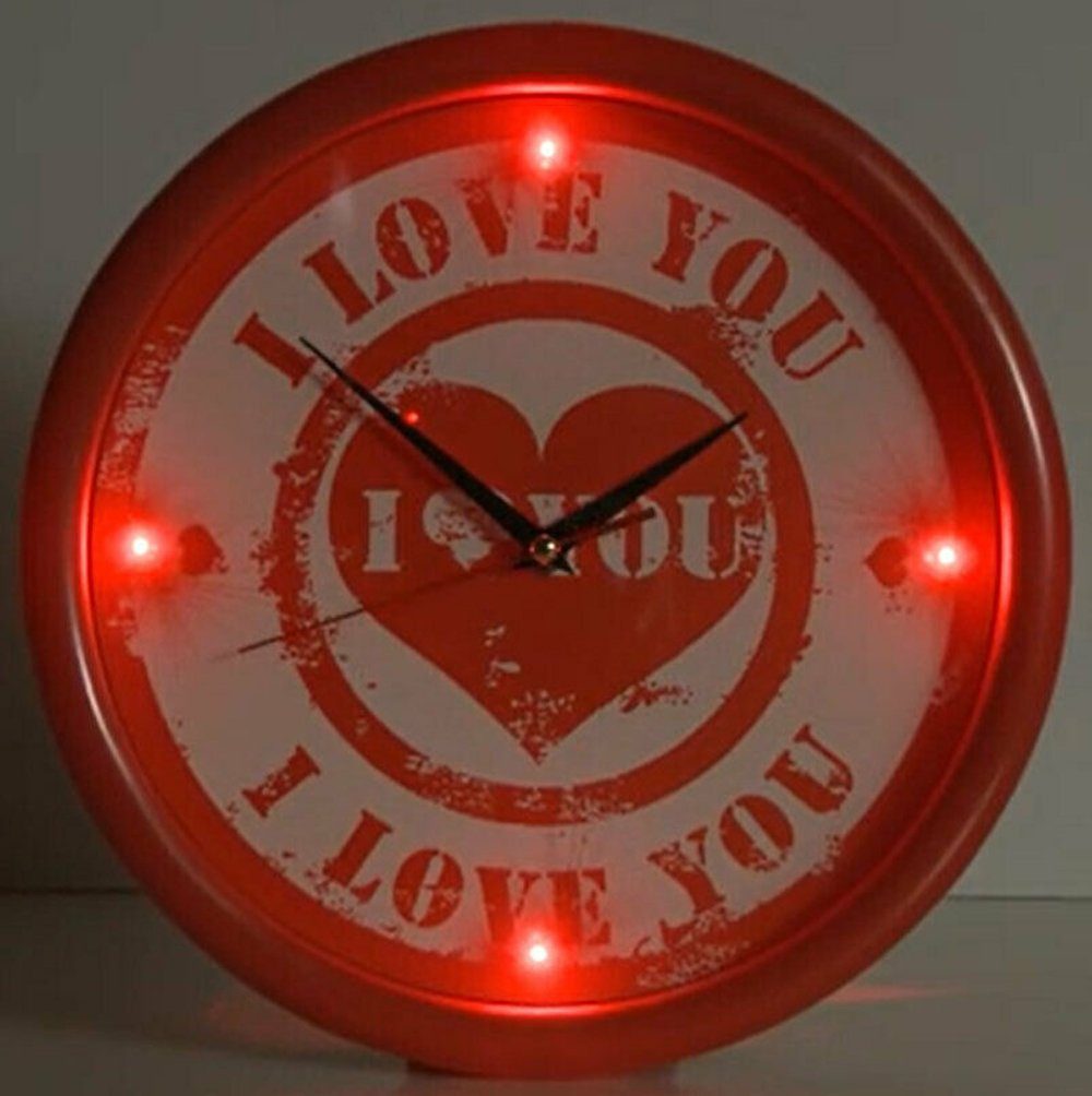Kamber Office Wanduhr 30cm Uhr Uhr Wanduhr Rot - Verliebte I Geschenk Love Ich Analog Beleuchtet Liebe You Dich für LED Quarz