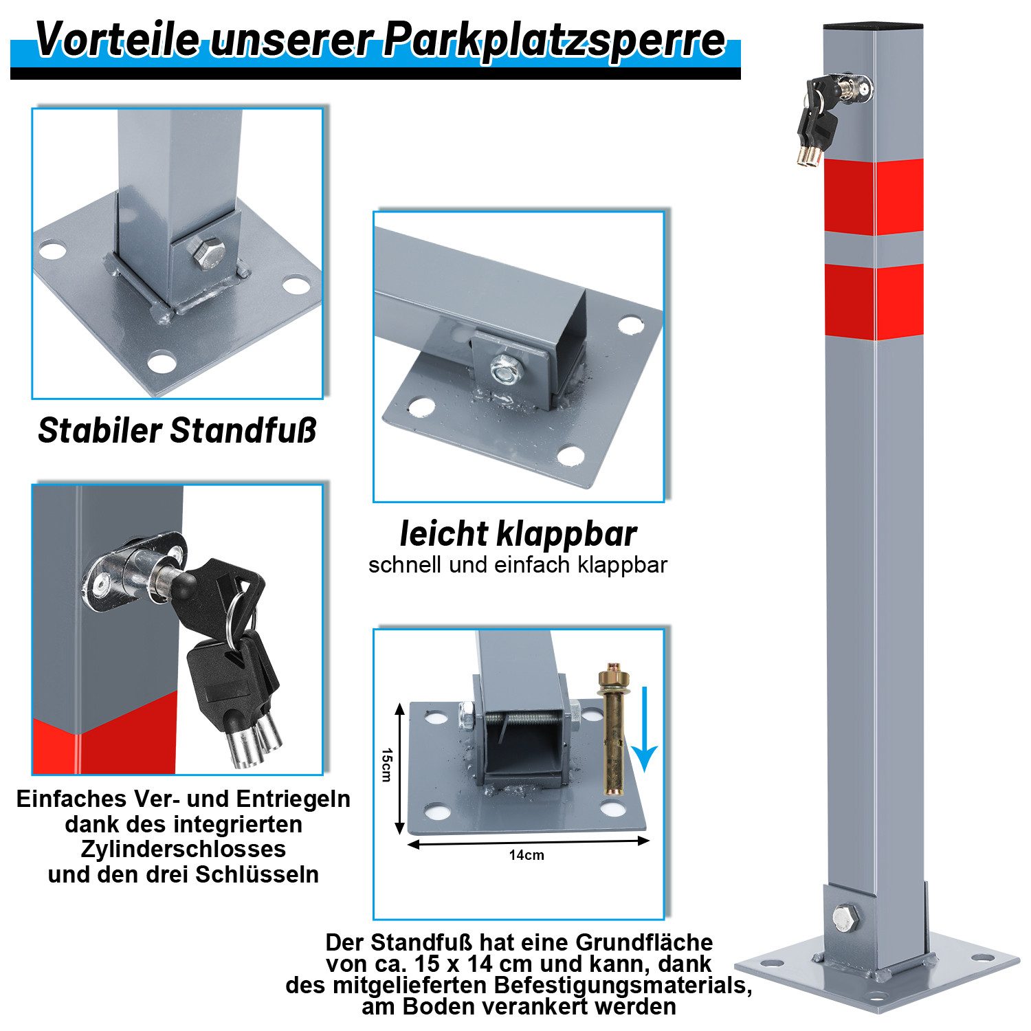 Clanmacy Absperrpfosten 65cm Parkplatzsperre Bügel Pfosten Kette Poller Klappbar (2-tlg)