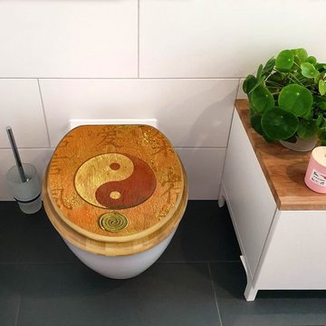 banjado WC-Sitz Bambus2 Motiv Yin Yang (umweltfreundliches Material, integrierte Absenkautomatik), 44 x 38 x 5 cm