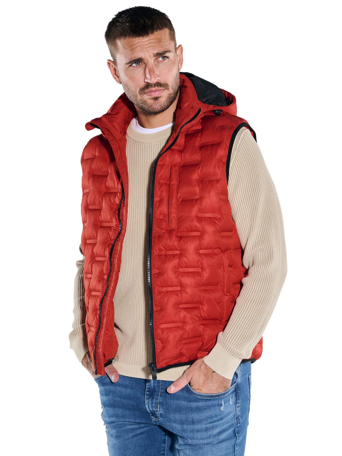 emilio adani Kurzweste Herren Steppweste mit Sorona-Füllung, Rostorange