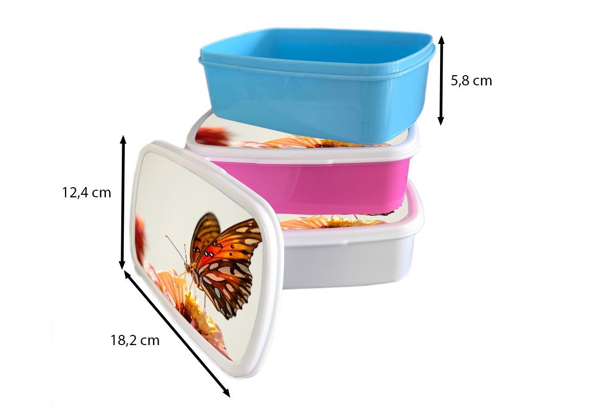Erwachsene, Blume Orange - Mädchen Jungs - Brotbox Kinder - (2-tlg), Schmetterling MuchoWow Brotdose, Insekten, Lunchbox Kunststoff, für weiß und und für