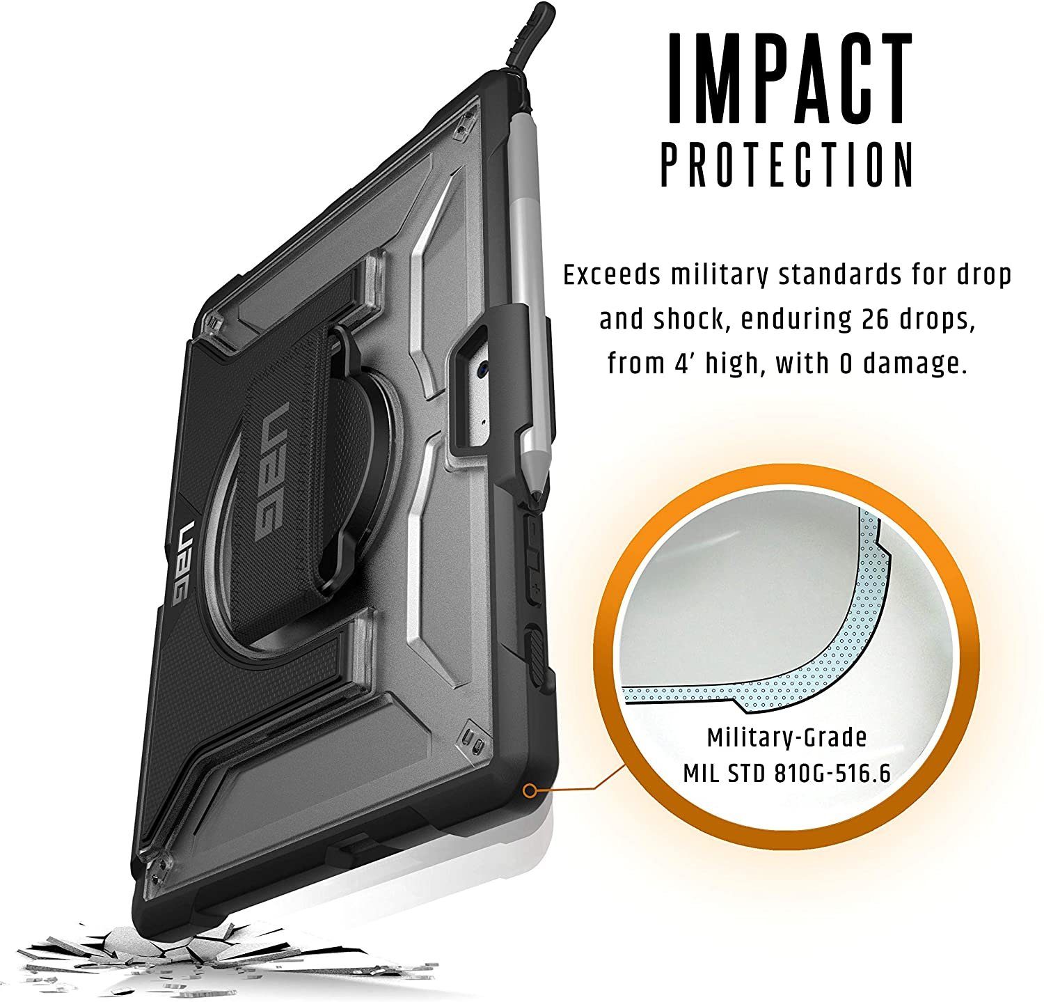 UAG Tablet-Hülle Plasma, Schultergurt & Handschlaufe, Sturzfest, Halterung für Surface Pen