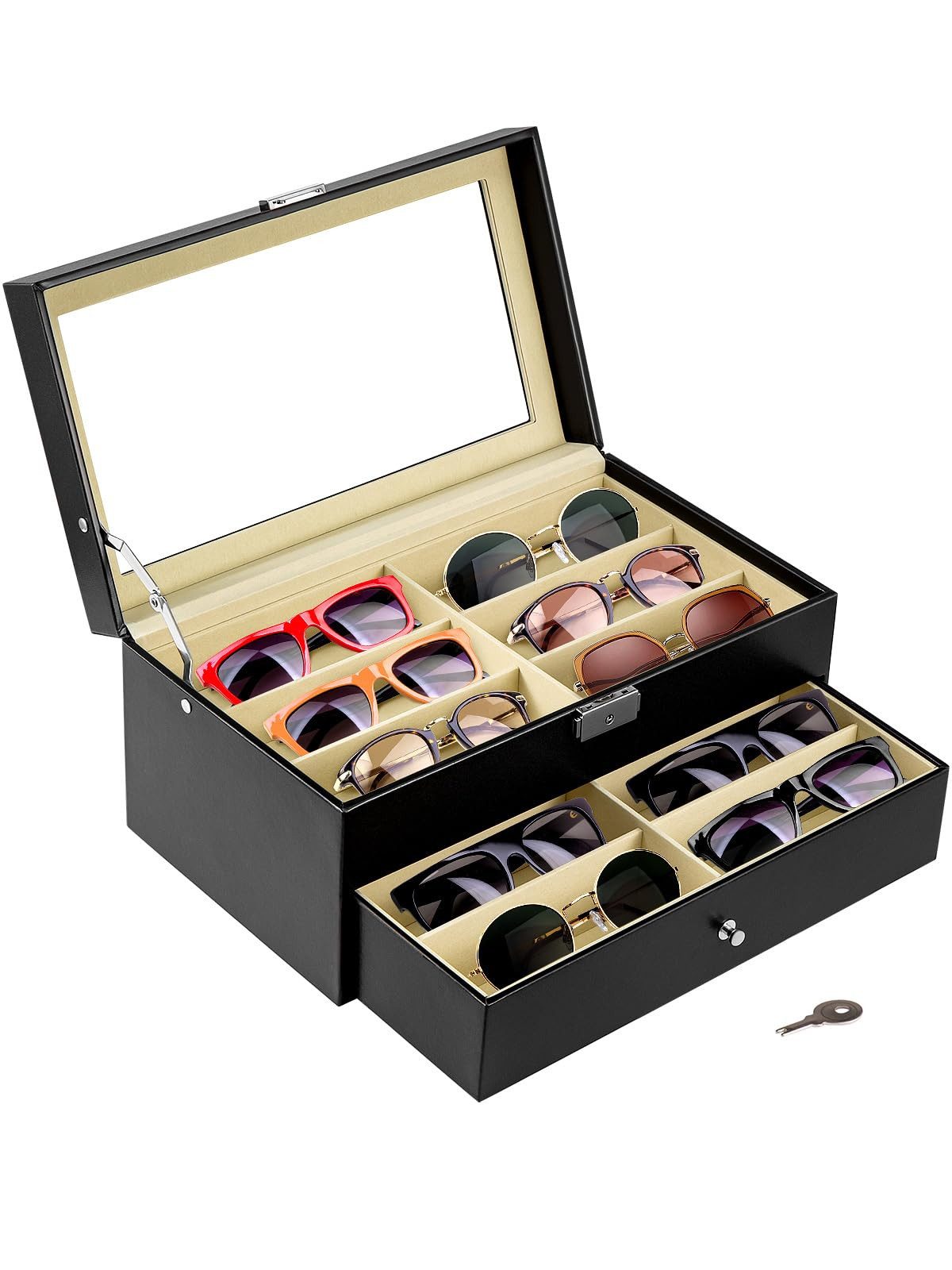 Brillenetui Brillenbox für 12 Fächer Brillen Brillenkoffer Sonnenbrillen