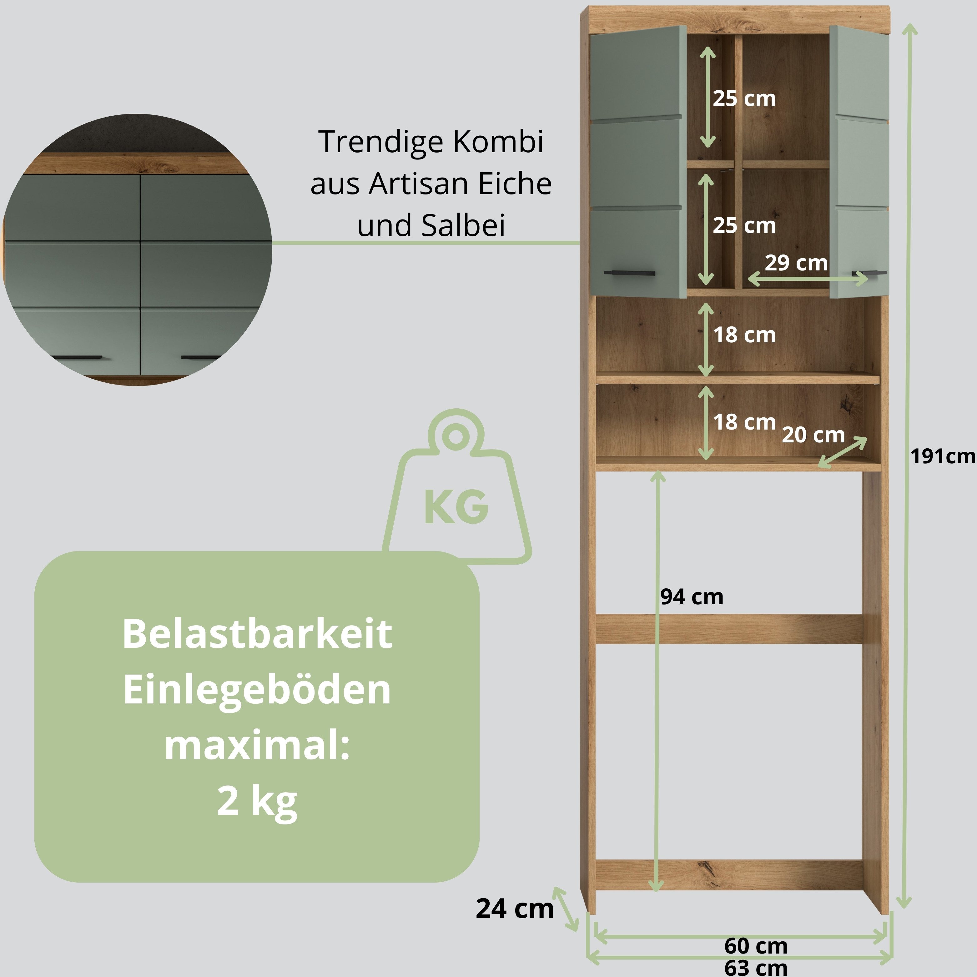 furnling Waschmaschinenumbauschrank Scott 2 offene Fächer, 2 Türen, platzsparend, Badmöbel, Badschrank, Umbau