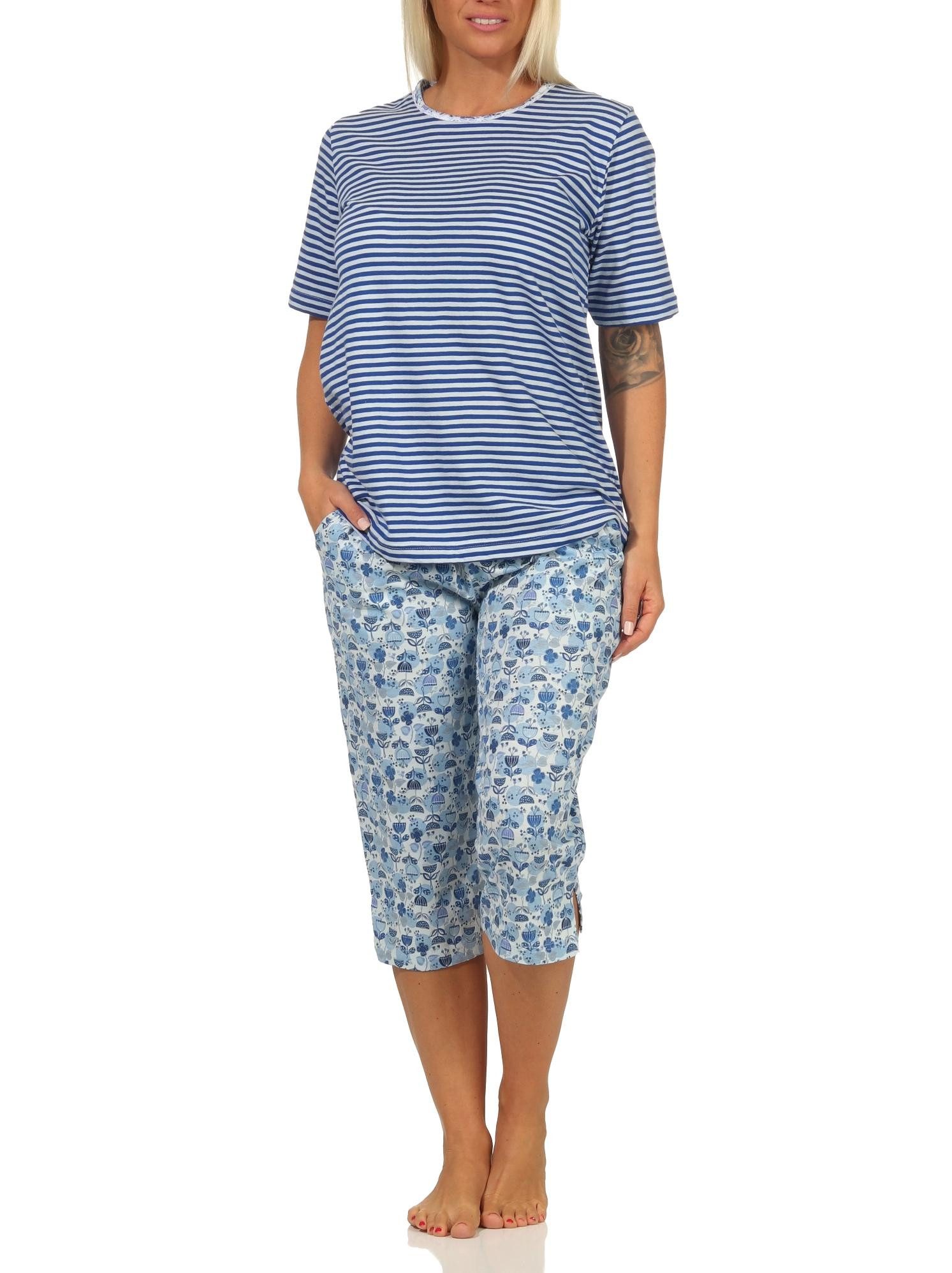 Normann Pyjama Damen Capri Schlafanzug mit Spitzenbesatz - auch in Übergrößen
