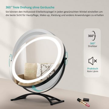 EMKE Schminkspiegel Schminkspiegel LED Runder Kosmetikspiegel Tischspiegel mit Beleuchtung, mit Touch, 3 Lichtfarben Dimmbar, Memory-Funktion, 360° Drehbar