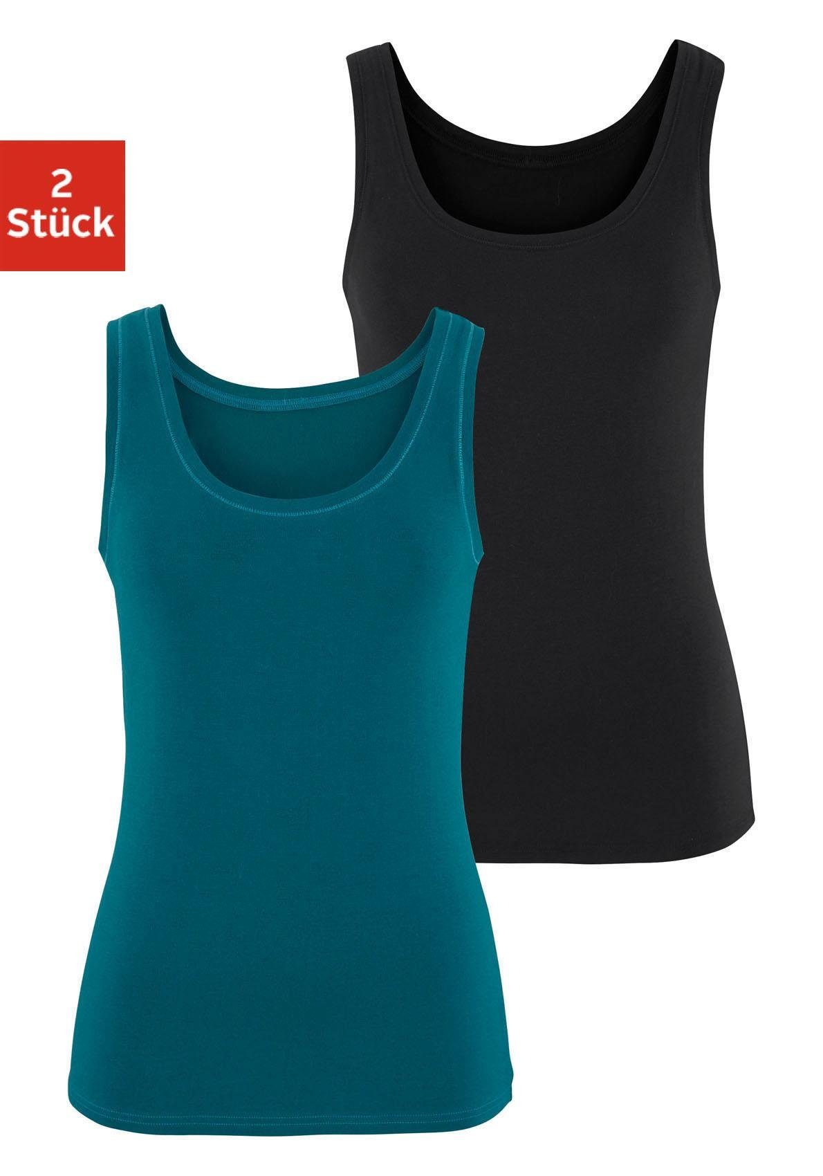 Vivance Tanktop (2er-Pack) aus elastischer Baumwoll-Qualität, Strandtop petrol, schwarz