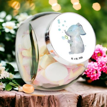 Mr. & Mrs. Panda Vorratsglas XL 2000ml Elefant Seifenblasen - Weiß - Geschenk, Liebesspruch, Gute, Premium Glas, (1-tlg), Hochwertiger Druck