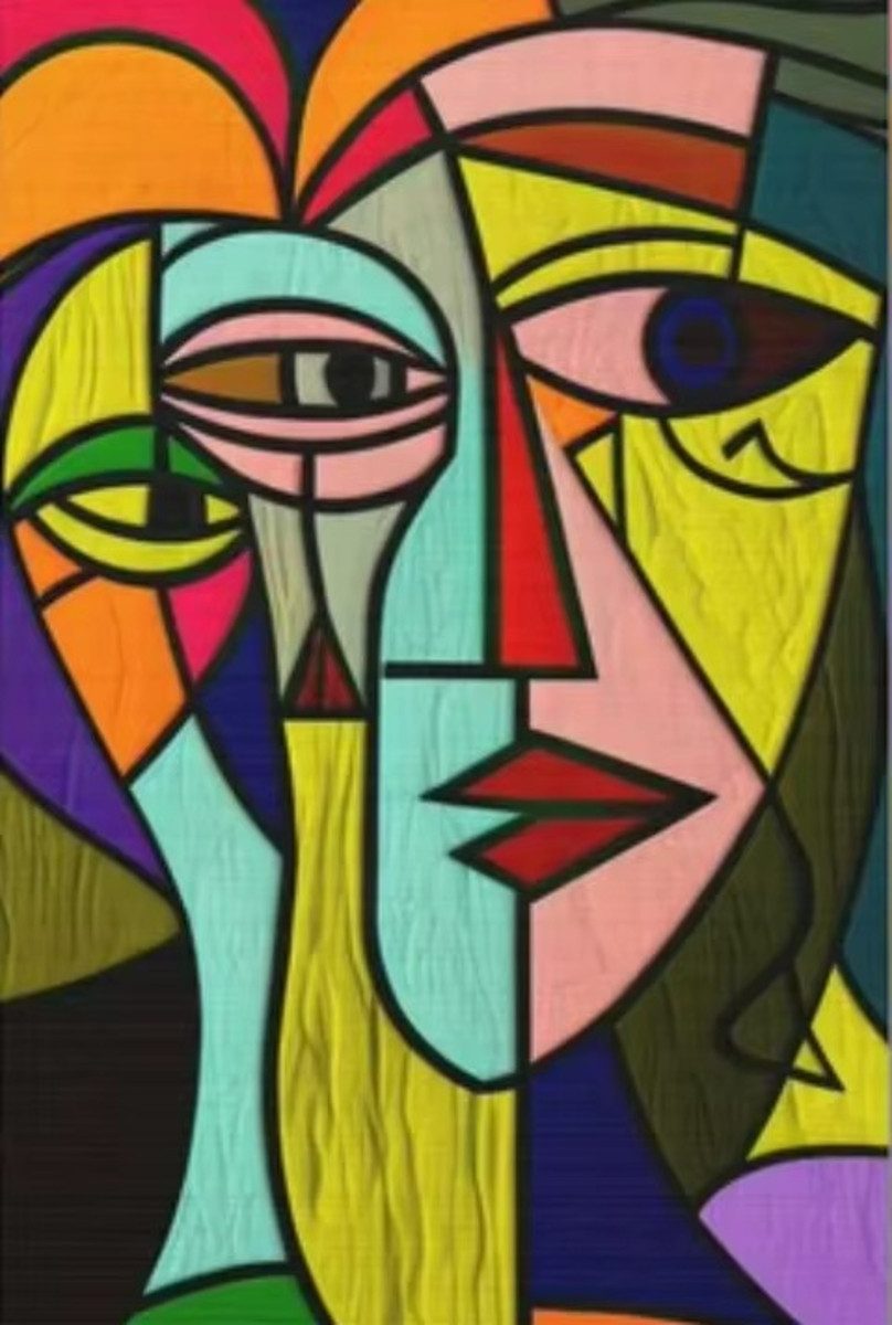TPFLiving Kunstdruck (OHNE RAHMEN) Poster - Leinwand - Wandbild, Skandinavische abstrakte kubistische Picasso-Figuren Leinwand (Leinwandbild XXL), Farben: Orange, Blau, Rot, Weiß, Schwarz, Gelb -Größe: 30x40cm