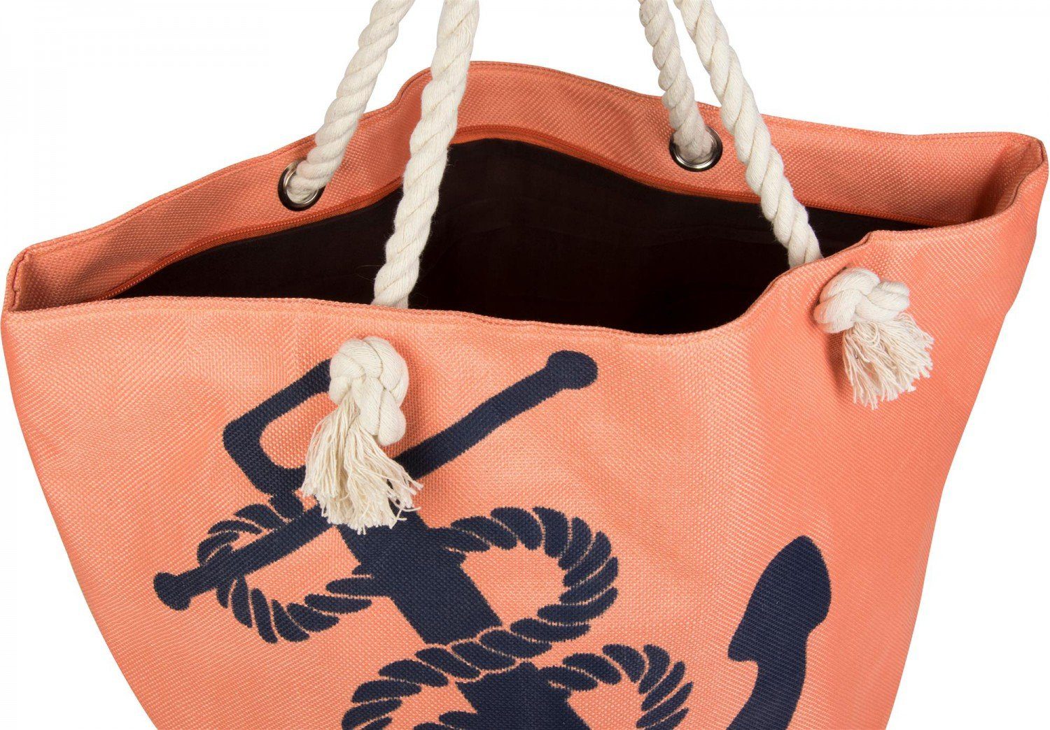 styleBREAKER Print Strandtasche Anker Apricot-Blau mit Strandtasche Flechtoptik (1-tlg),