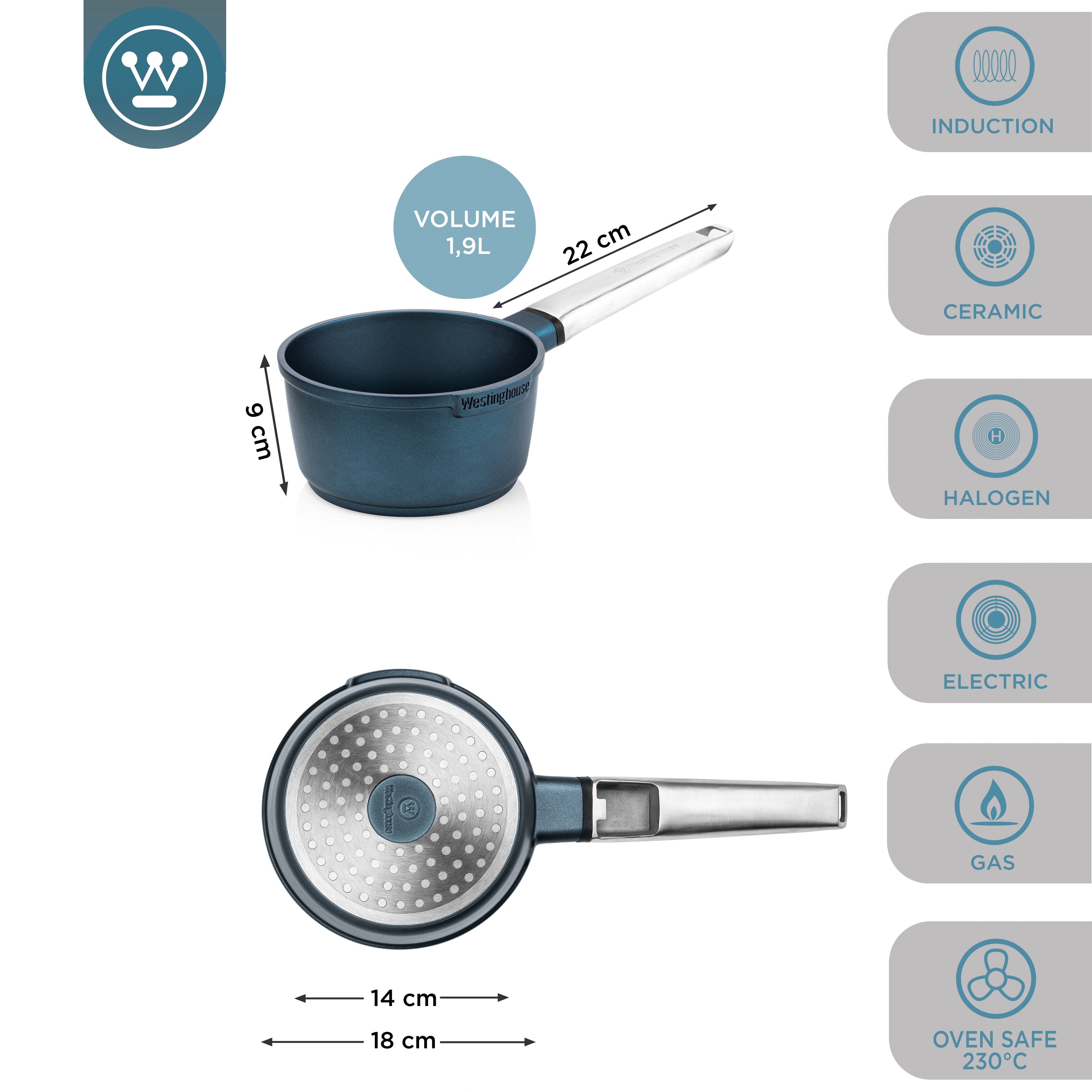 Beschichtet, Kochtopf für Serie blau Performance Volumen, Westinghouse 18Øcm, alle Herdarten Aluminium, 1,9 L