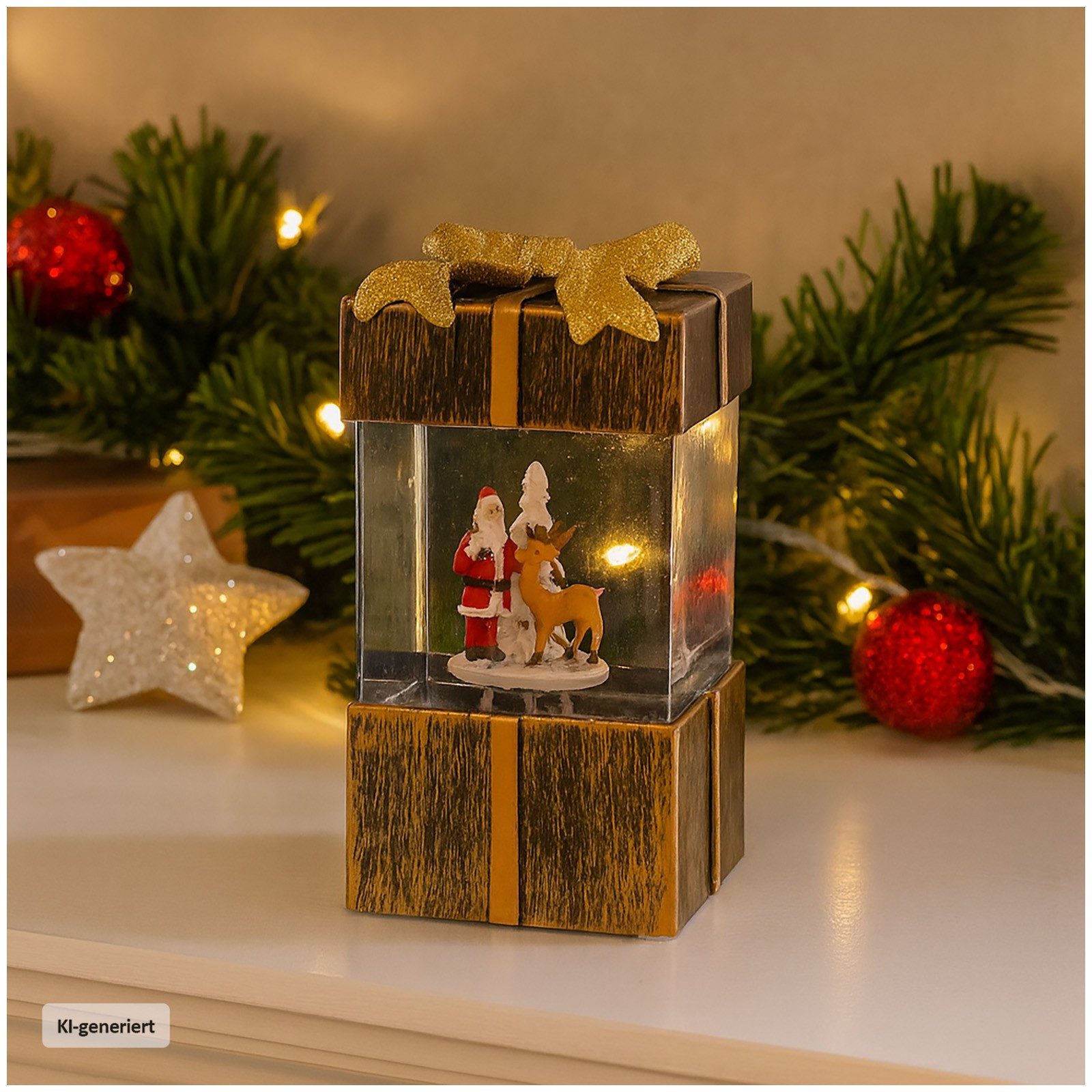 SIGRO Weihnachtsfigur LED Geschenkbox mit Weihnachtsmann (Stück, 1 St), mit LED, Sound und Glitter Weihnachtsdeko Weihnachten