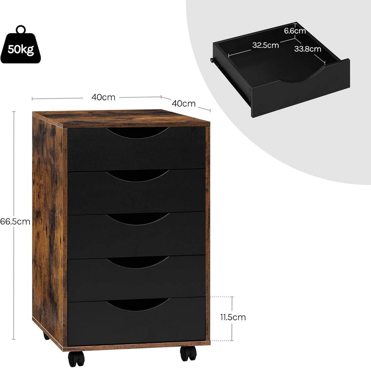 Woltu Rollcontainer, mit 5 Schubladen, Aktenschrank mit Rollen, Bürocontainer