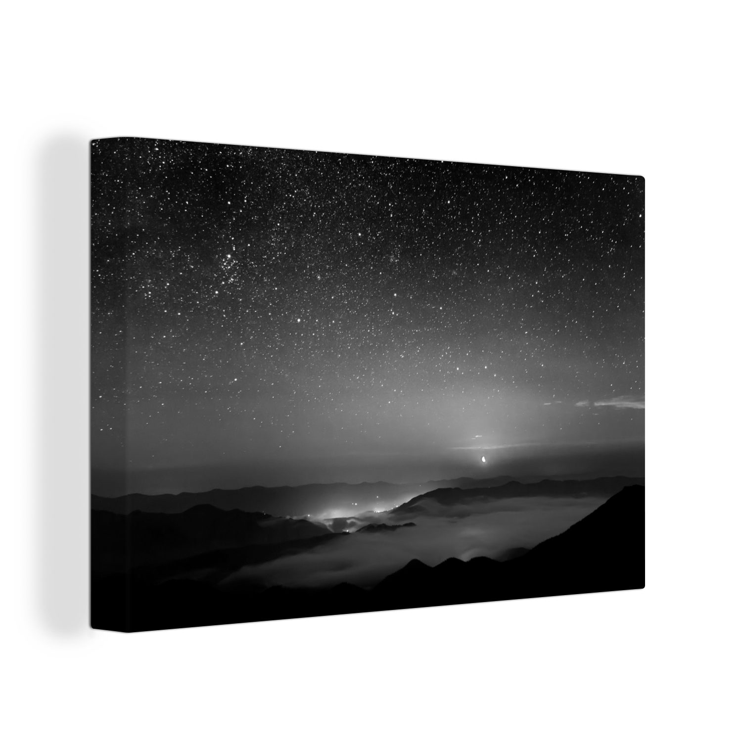 OneMillionCanvasses® Leinwandbild Der Morgen vertreibt die Nacht - schwarz und weiß, (1 St), Wandbild Leinwandbilder, Aufhängefertig, Wanddeko, 30x20 cm