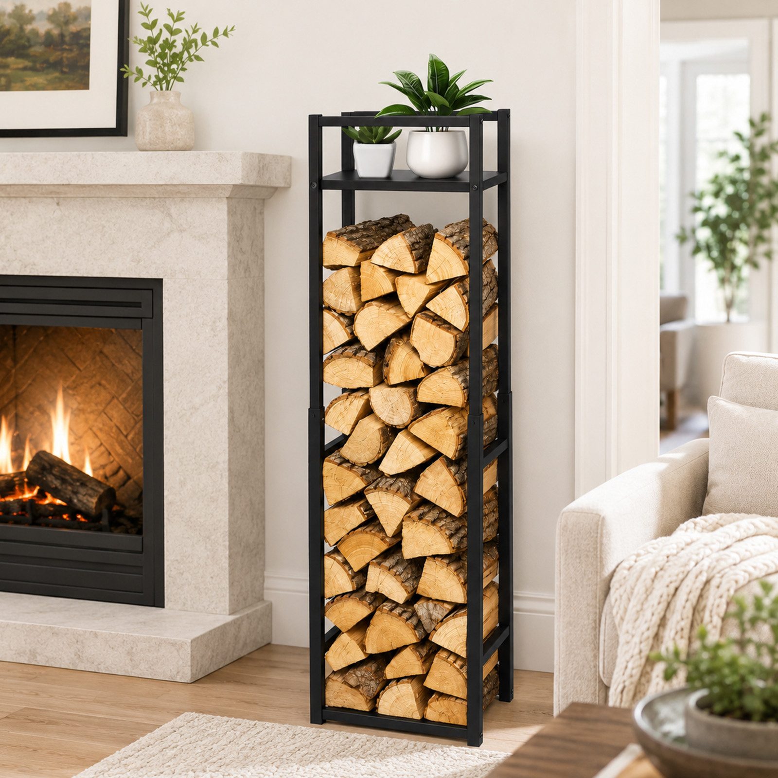 Clanmacy Kaminholzregal Kaminholzregal 45x32 cm, Höhe 120/145/170 cm, Ablage, 100 kg