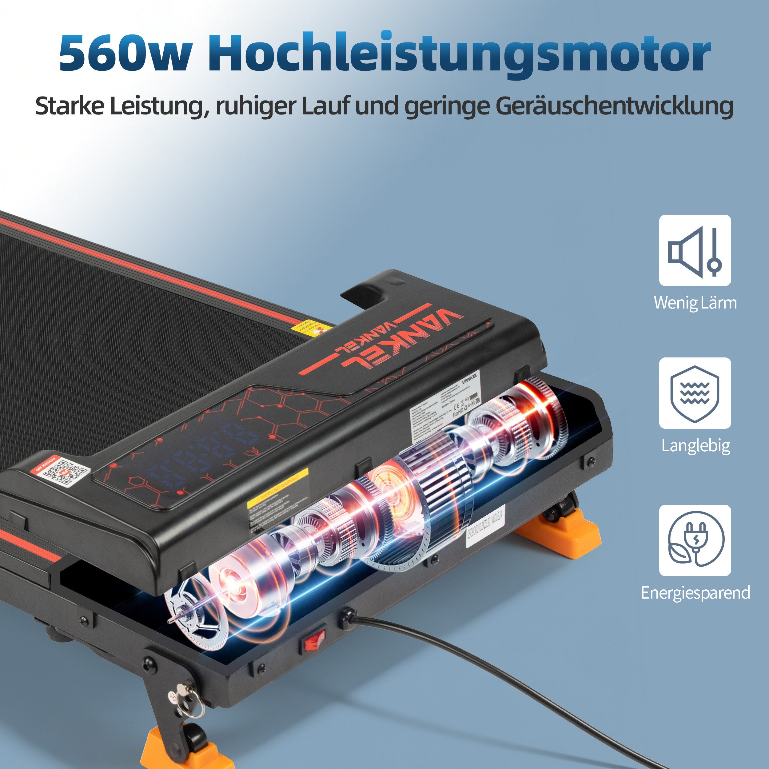 Vankel Laufband klappbar für zur hause, mit 8% Steigung, 1-12 km/h (mit App, Bluetooth, WLAN, LED-Display & Fernbedienung), walking pad leise (Noise<45db), max. 6km/h, bis 110kg, kompakt