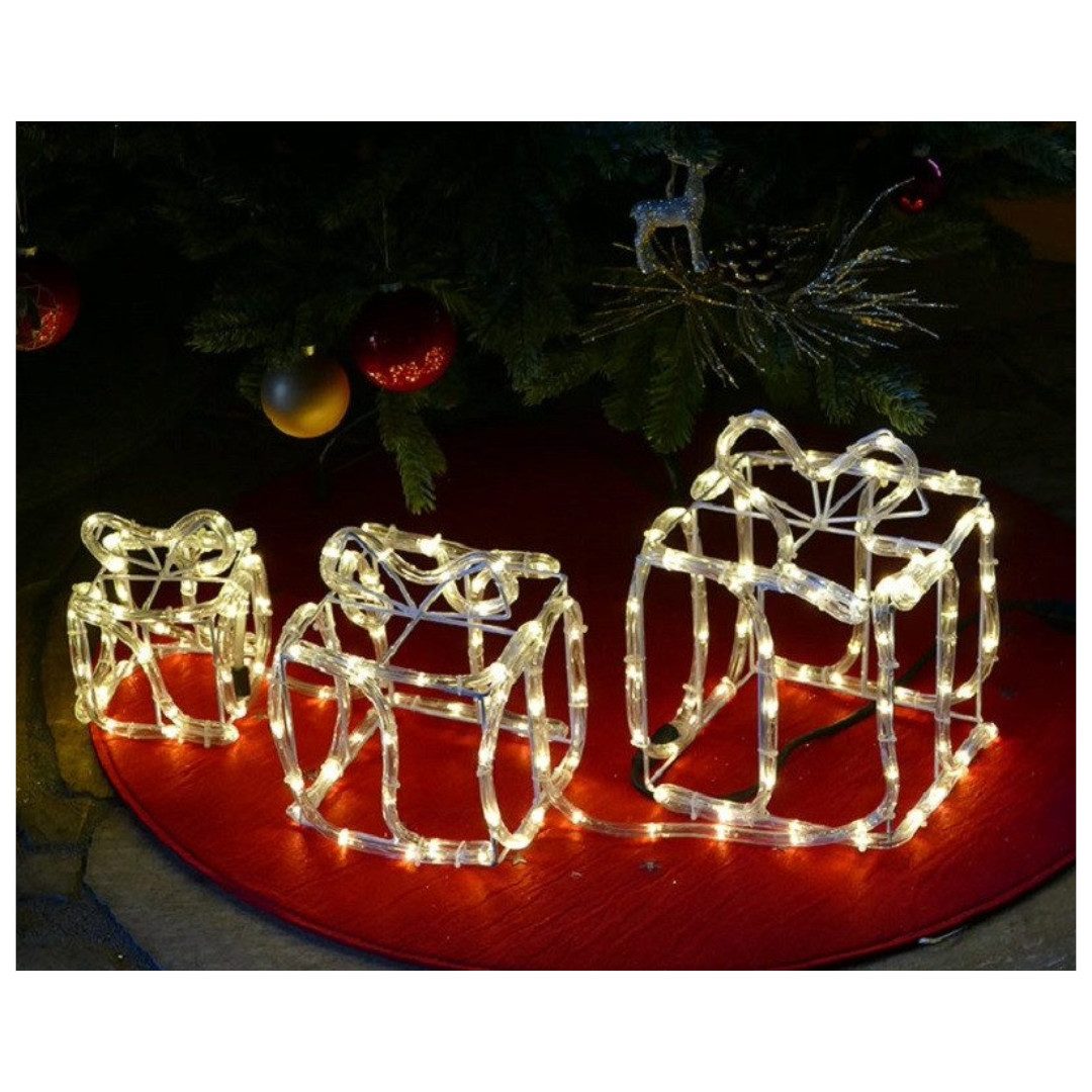 Gartenpirat LED Dekofigur Geschenkboxen 3er-Set Drahtgestell mit Lichtschla günstig online kaufen