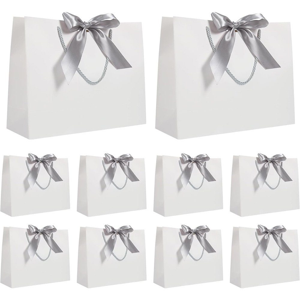 FELIXLEO Geschenkpapier Geschenktüten Papier Geschenktasche mit Weiß 32*25*11cm 10 Stück