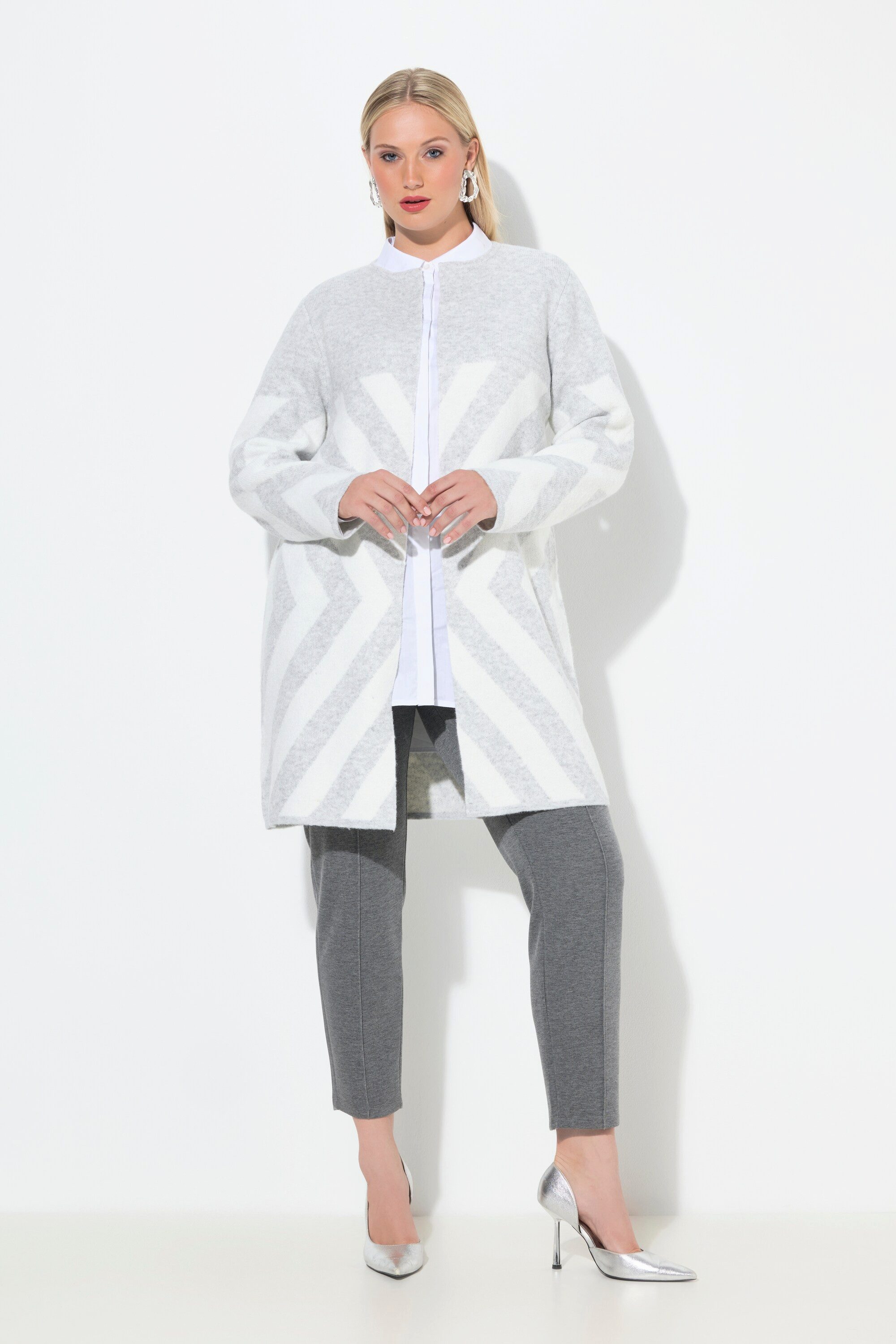 Ulla Popken Strickjacke Strickjacke Streifen ohne Verschluss Rundhals