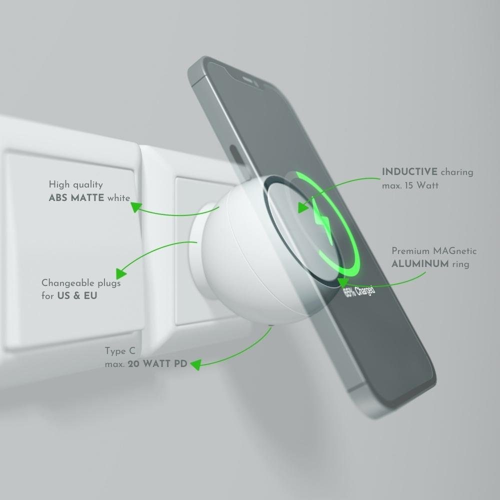 JOEAIS Handyhalterung Auto Lüftung Smartphone Halterung Kabelloses Magnet  Handy-Halterung, (2 Magnetisch Adapter Ring, Magsafe 15W Kabelloses