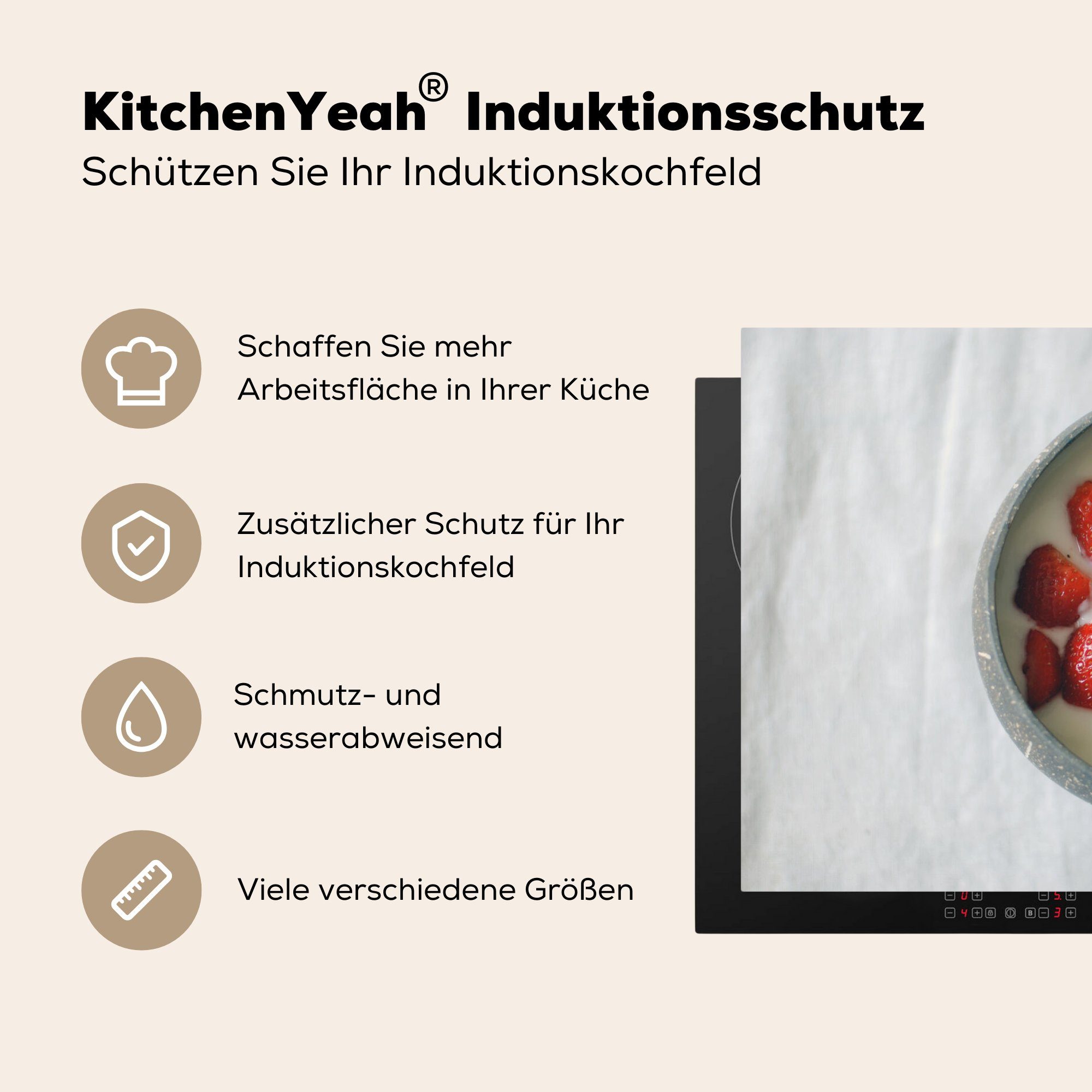 MuchoWow Herdblende-/Abdeckplatte Erdbeere - für die 81x52 Schutz Induktionskochfeld küche, Vinyl, (1 Schale Tisch, tlg), cm, - Ceranfeldabdeckung