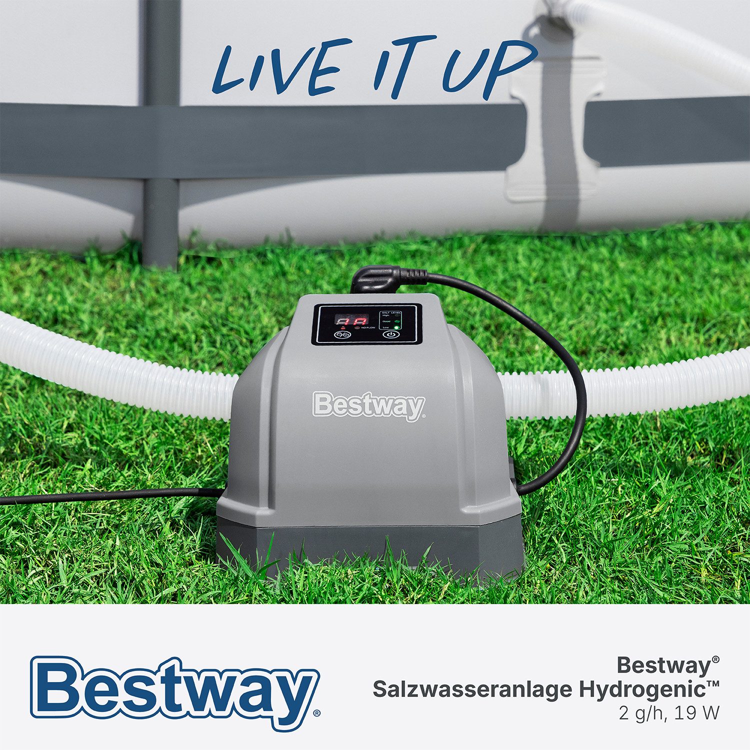 Bestway Salzwassersystem Hydrogenic™ 2 g/h, (Packung, 1-St., für Poolgrößen bis 8.327 l & Filtersysteme ab 1.249 l/h), Verwendung von Salz zur Erzeugung von Chlor
