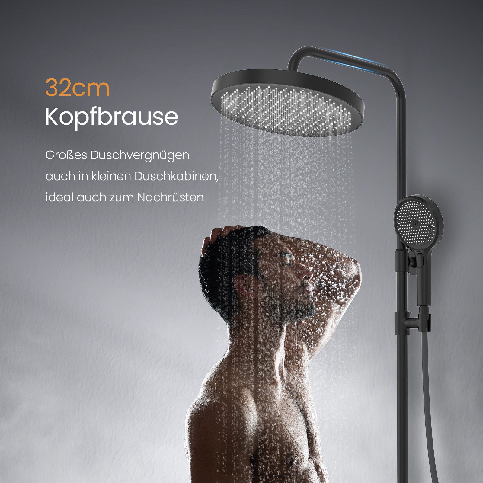 EMKE Duschsystem Thermostat Duschset Runder Kopfbrause günstig online kaufen