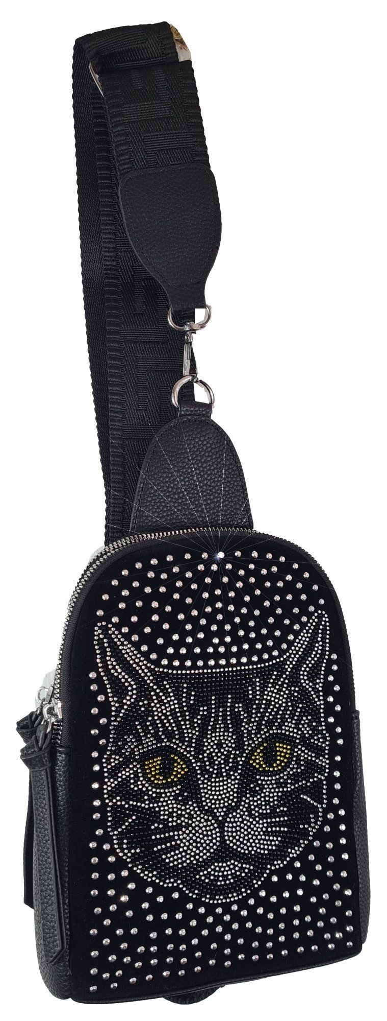 Einkaufszauber Schultertasche Slingbag Katze - Schultertasche Crossbody, Katze aus Strass