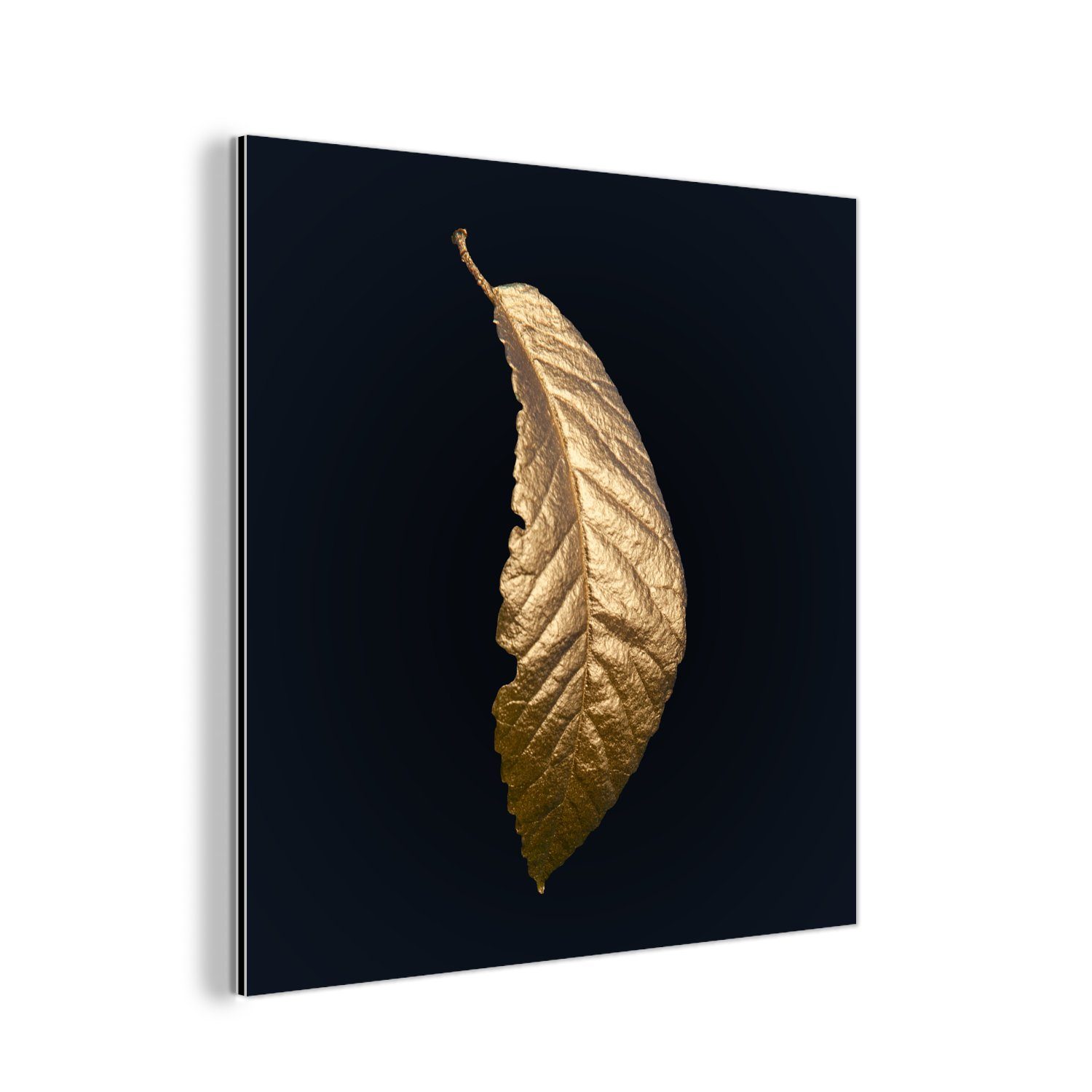 MuchoWow Metallbild Blätter - Luxus - Gold - Schwarz - Natur, (1 St), Alu-Dibond-Druck, Gemälde aus Metall, Aluminium deko