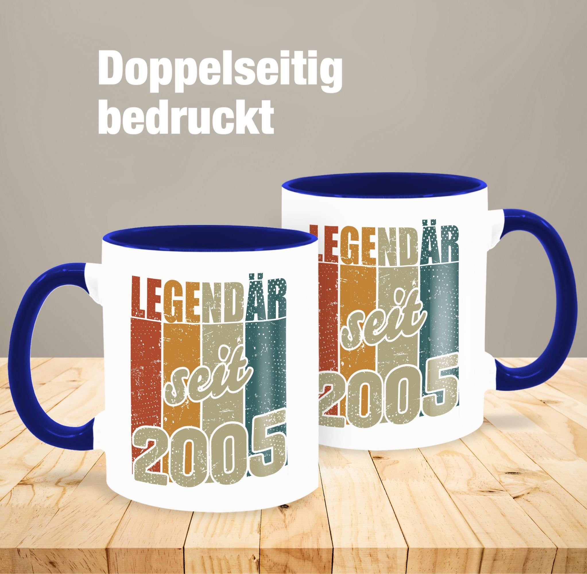 seit Geburtstag 1 Keramik, Tasse Legendär 2005, Tasse Dunkelblau Shirtracer 18.